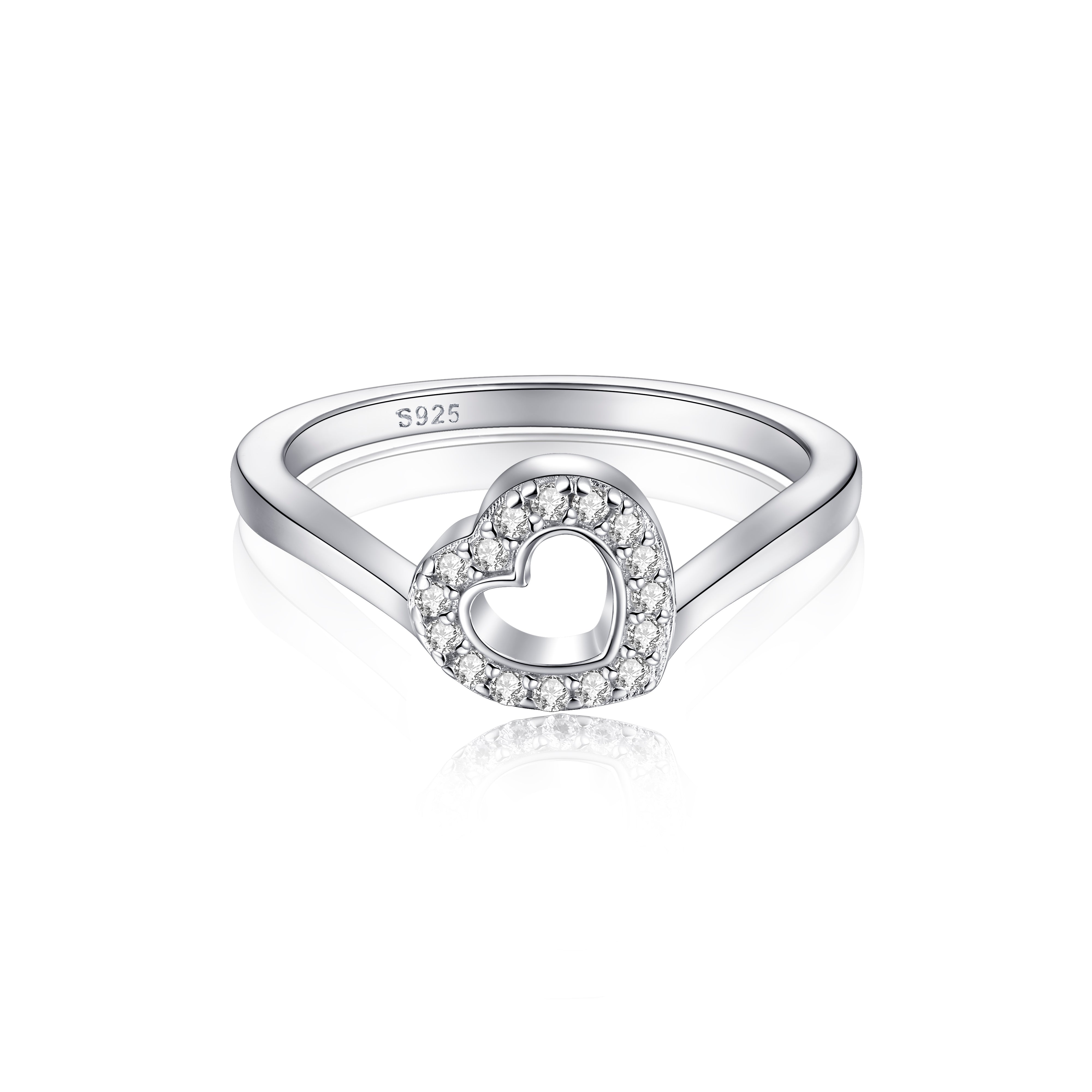925 Sterling Silver Cz Heart Design with Twist Band Ladies Ring