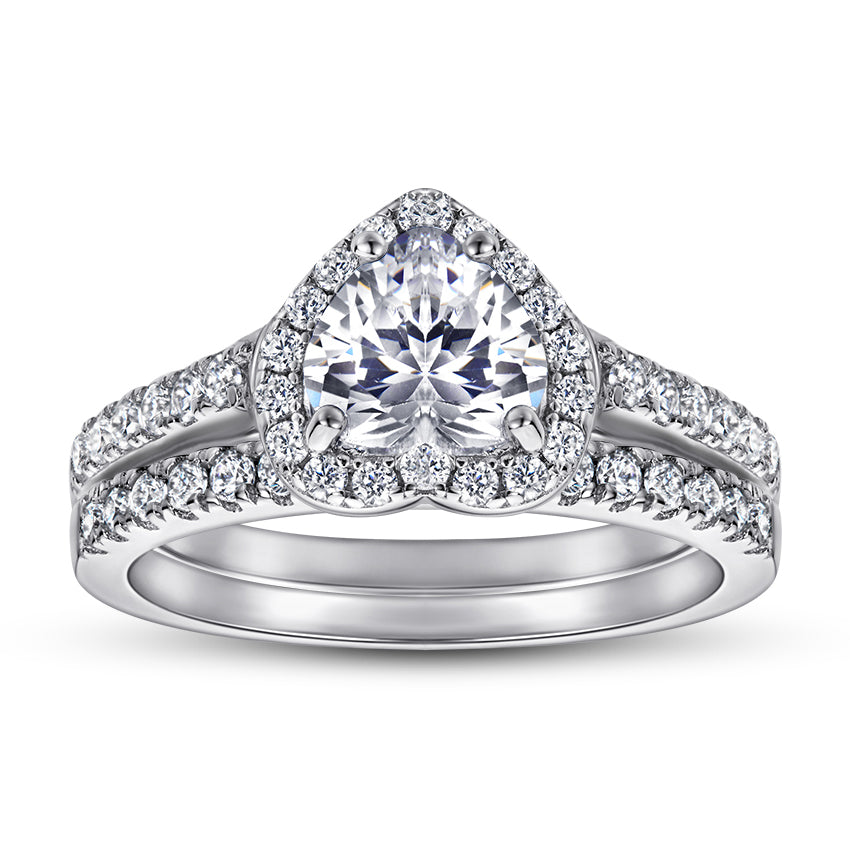 925 Sterling Silver Cz Heart Centre Ladies Ring Set