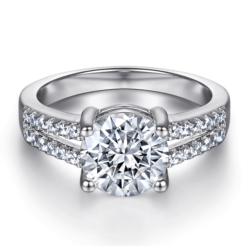 925 Sterling Silver 8mm Cz Round Solitaire with Split Band Ladies Ring