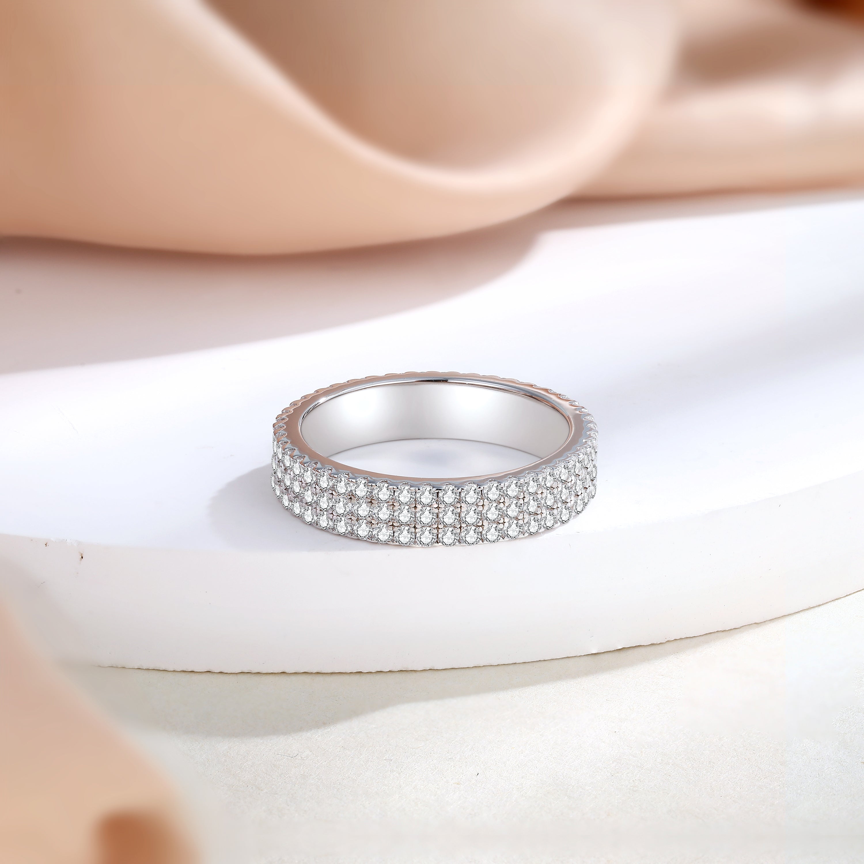 925 Sterling Silver Cz Triple Row Pave Set Ladies Full Eternity Ring