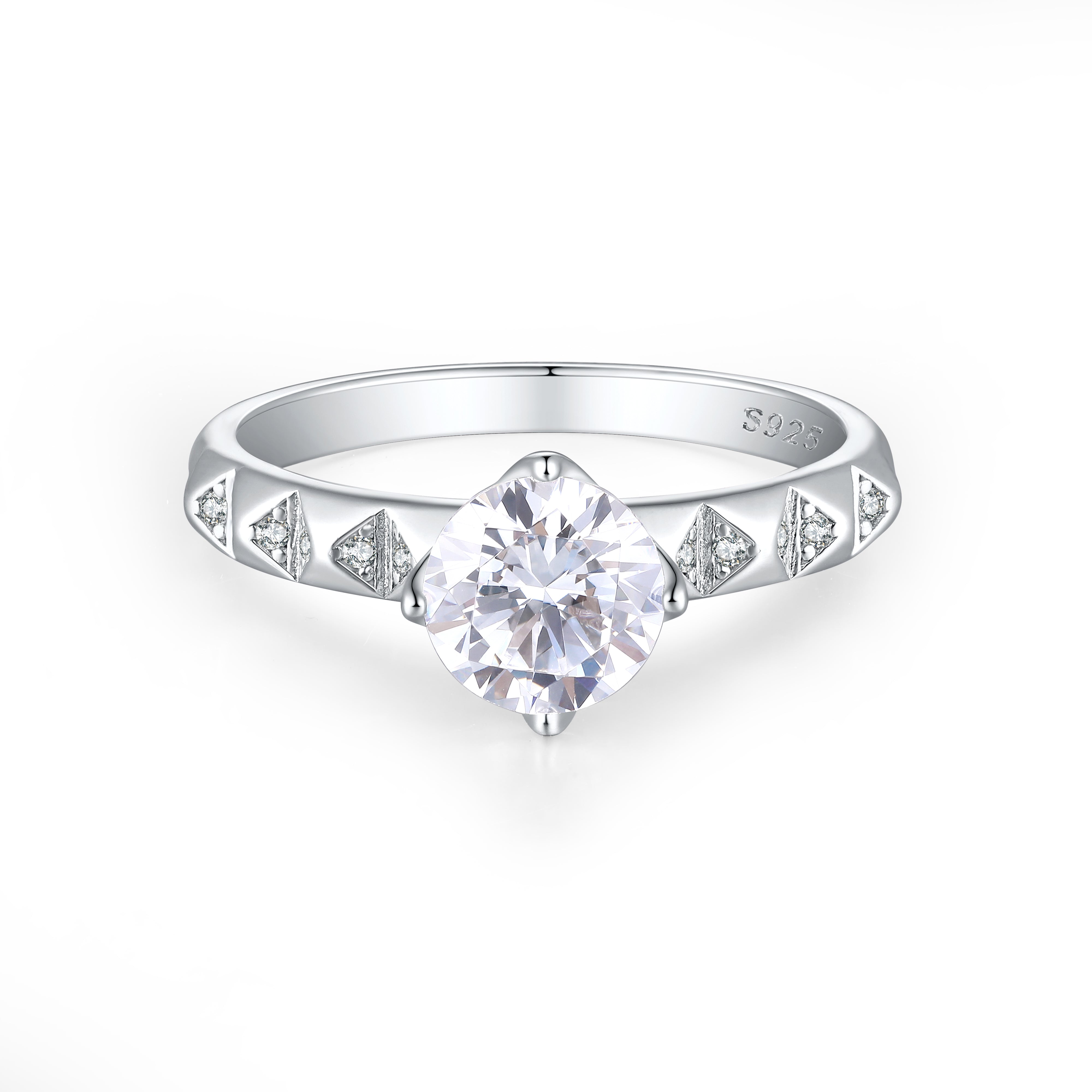 925 Sterling Silver Cz Solitaire with Fancy Cz Band Ladies Ring