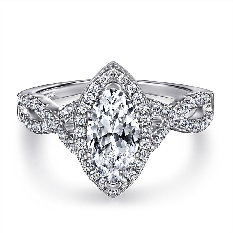 925 Sterling Silver Marquise Cz Halo with Infinity Band Ladies Ring