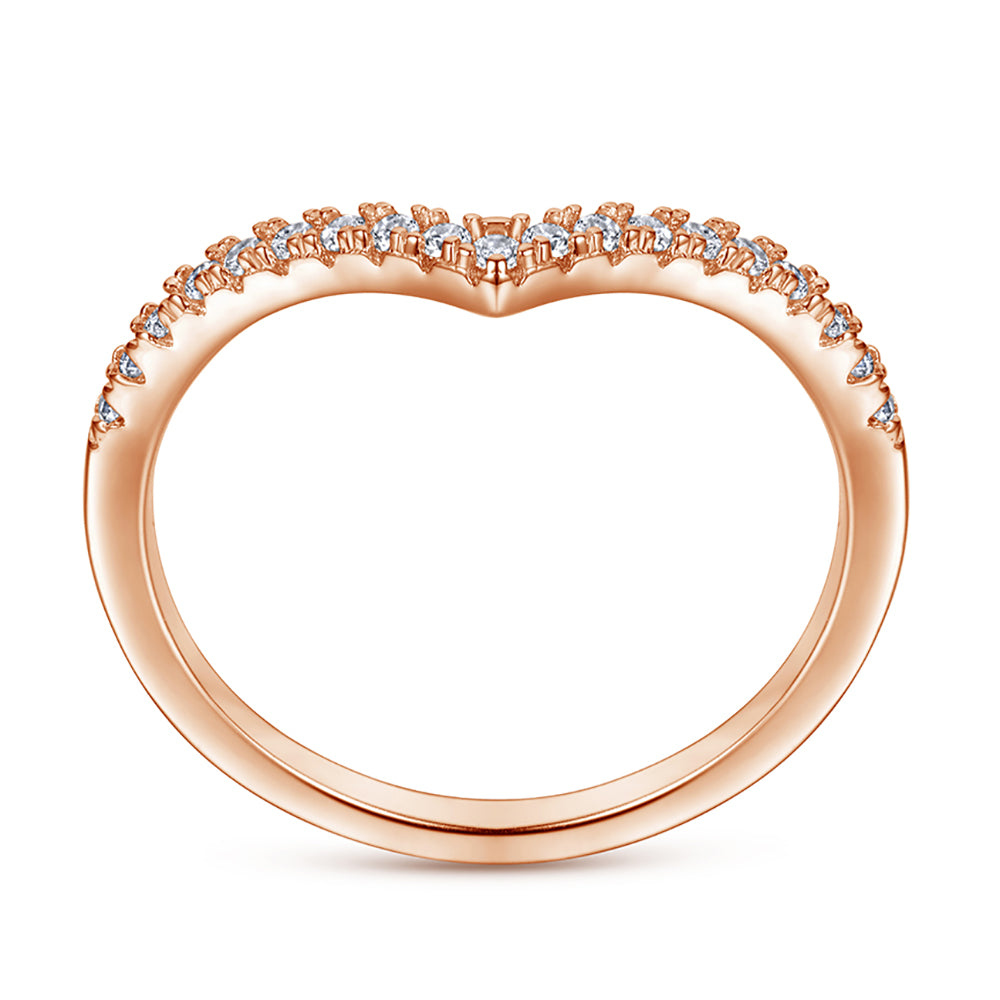 925 Sterling Silver Cz Wishbone Half Eternity Ladies Ring