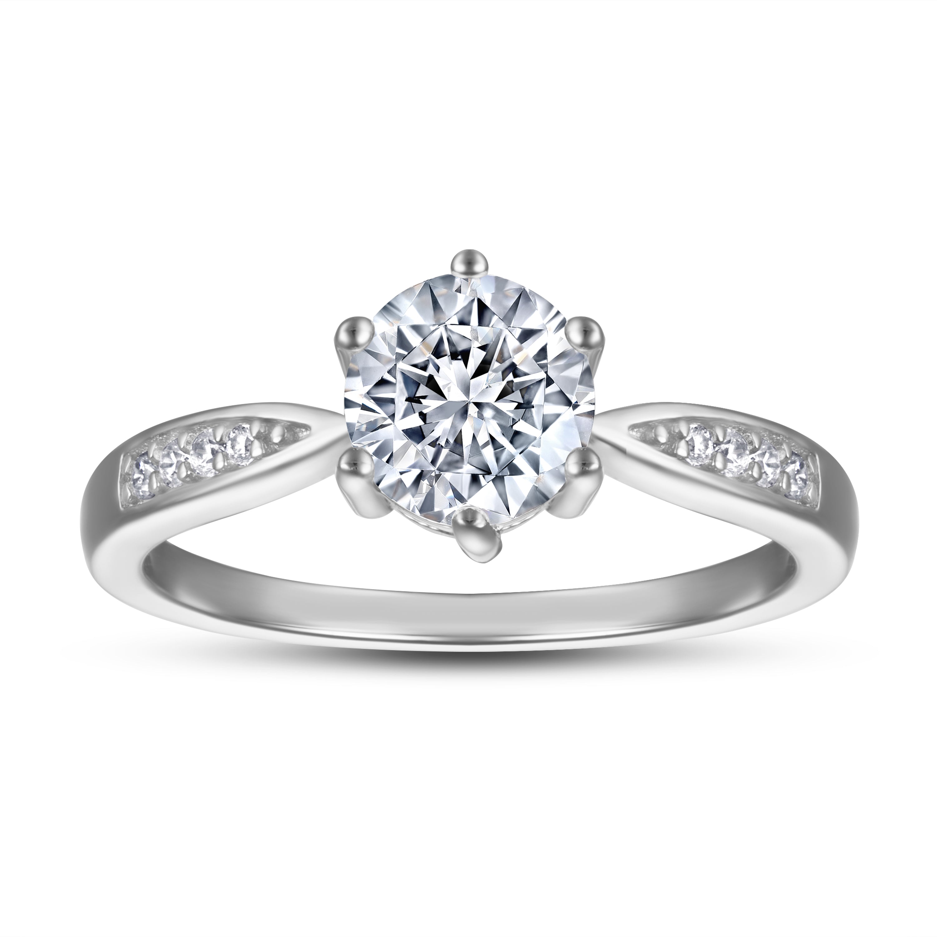 925 Sterling Silver 6 Claw 6.5mm Round Cut Cz Ladies Solitaire Ring