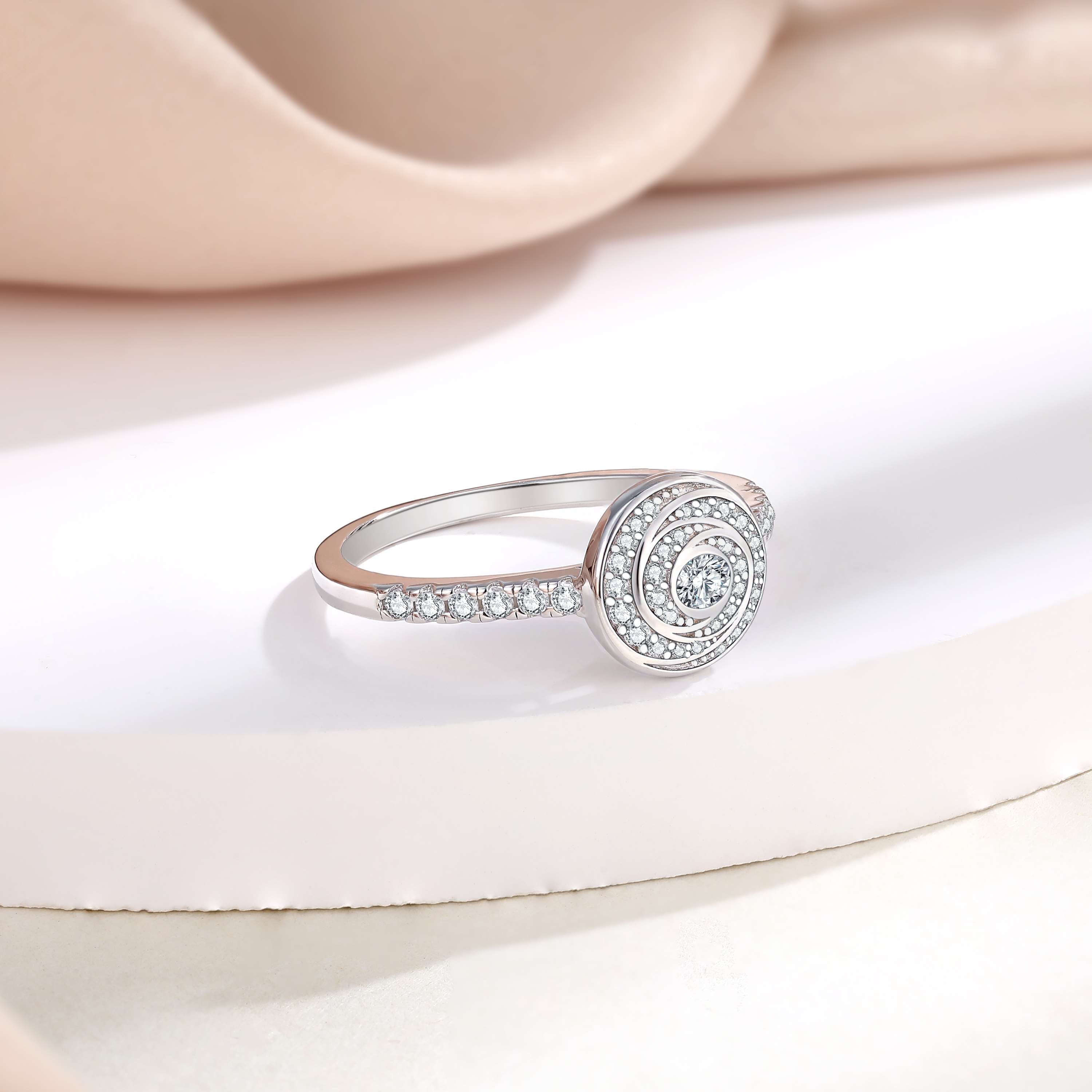 925 Sterling Silver Pave Set Cz Fancy Swirl Design Ladies Ring