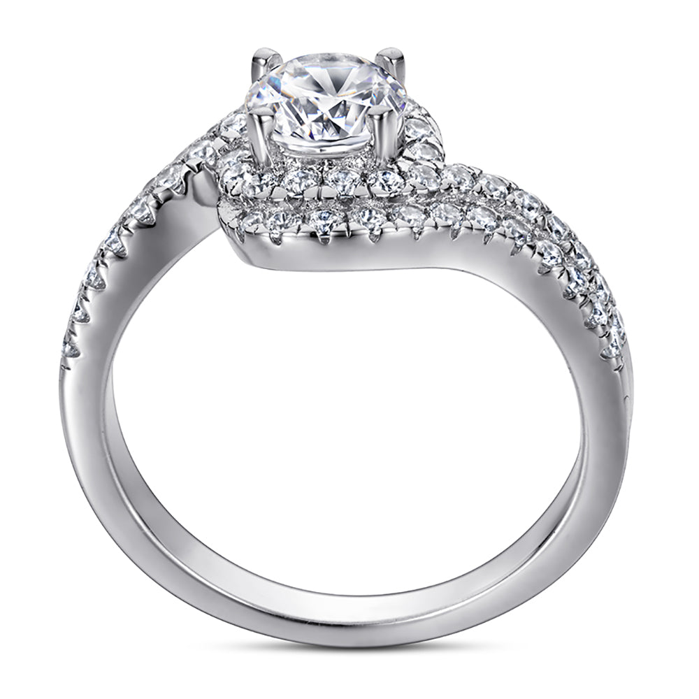 925 Sterling Silver Swirl Halo Design Cz Ladies Ring Set