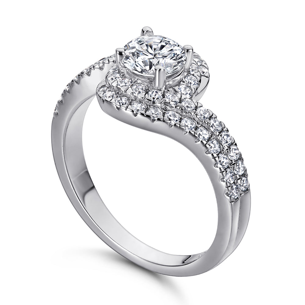 925 Sterling Silver Swirl Halo Design Cz Ladies Ring Set