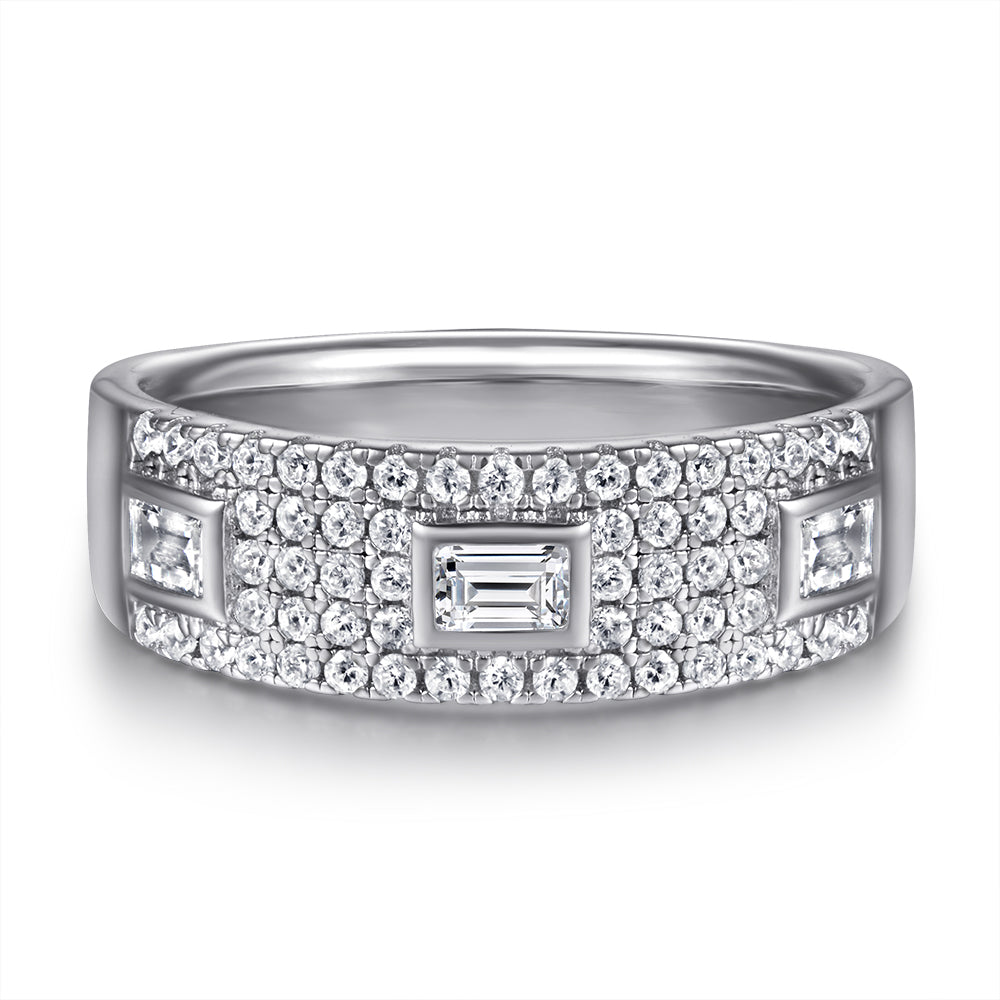 925 Sterling Silver Round & Emerald Cut Cz Ladies Half Eternity Ring