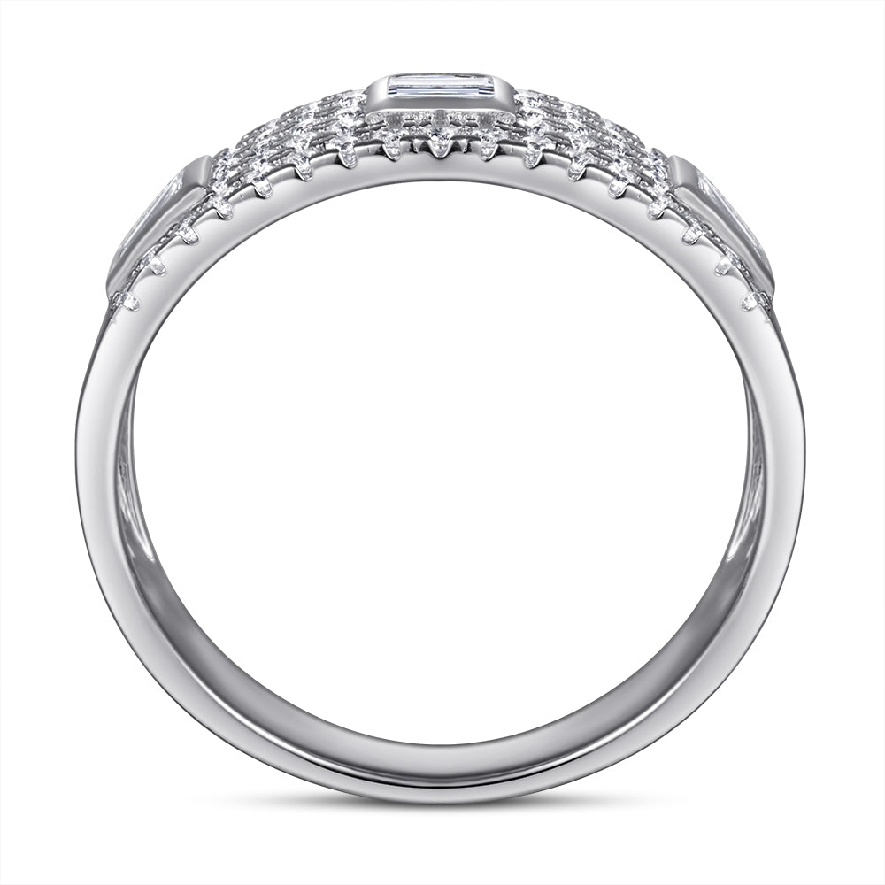 925 Sterling Silver Round & Emerald Cut Cz Ladies Half Eternity Ring