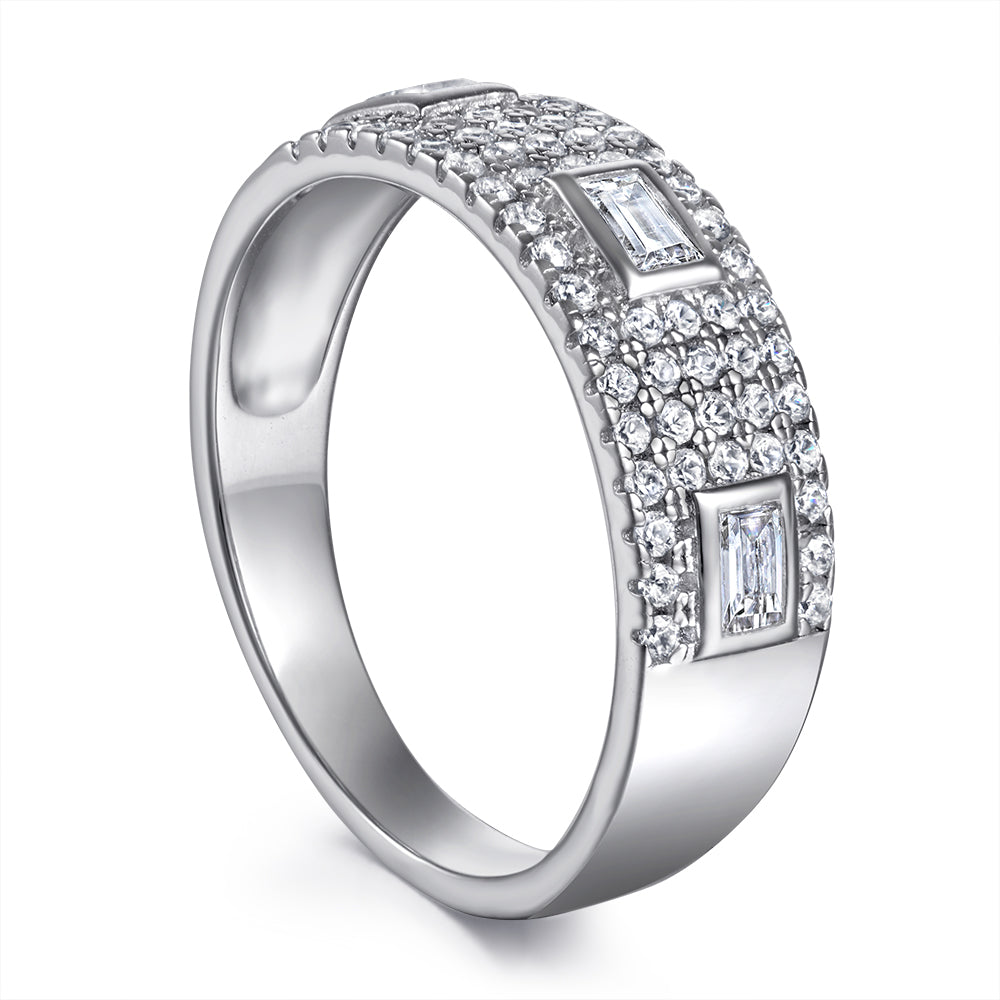 925 Sterling Silver Round & Emerald Cut Cz Ladies Half Eternity Ring
