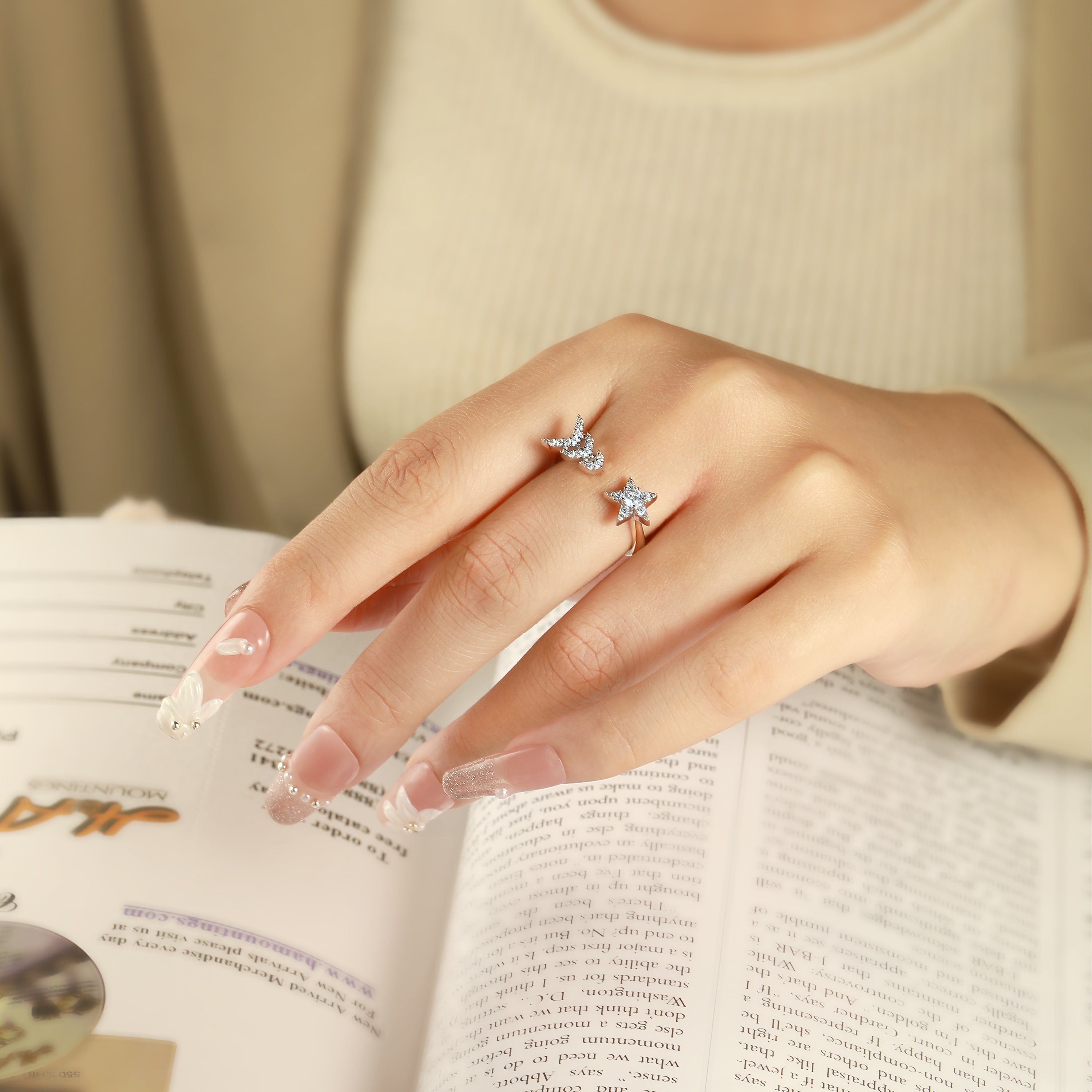 925 Sterling Silver Cz Shooting Star Open Ladies Ring