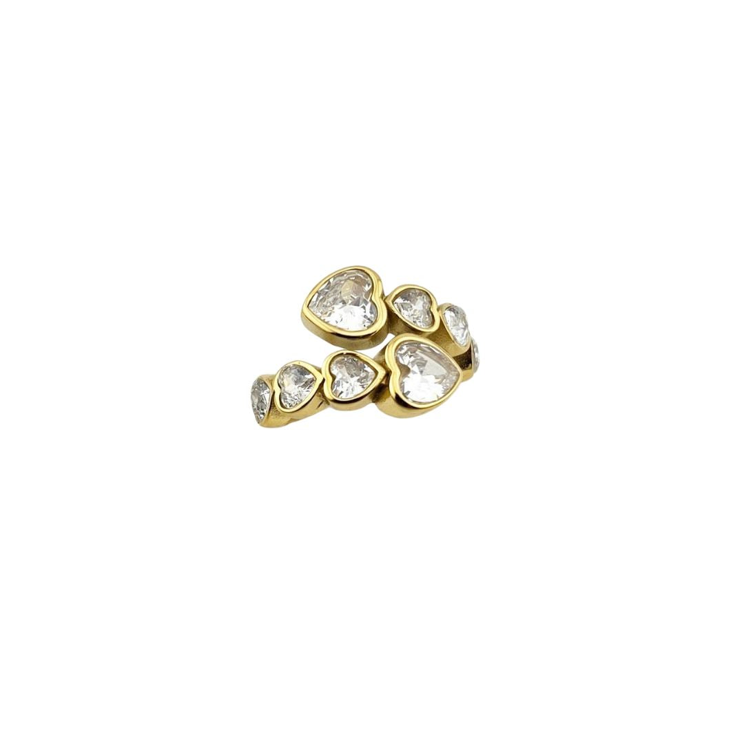 Heart Ring – Gold-Tone Tone Adjustable Crystal Cluster