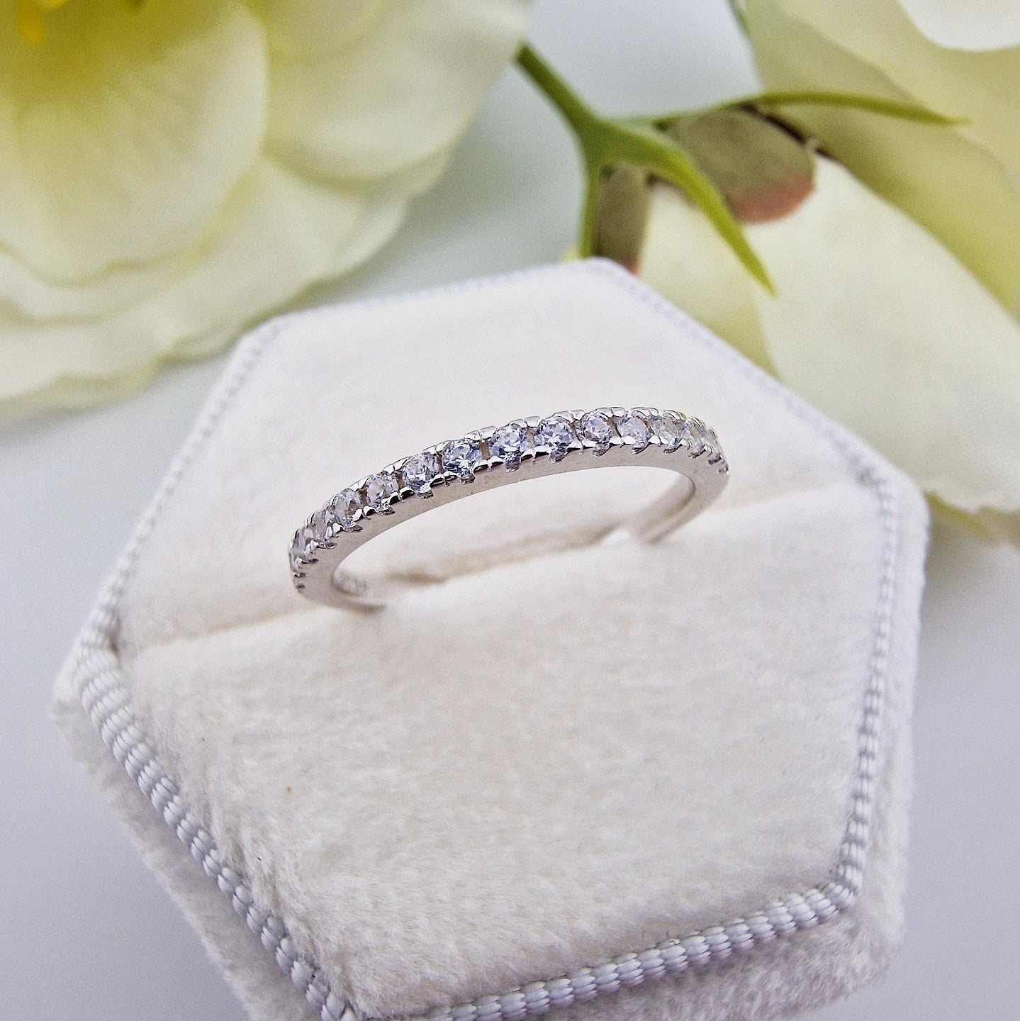 925 Sterling Silver Cz Ladies Half Eternity Ring