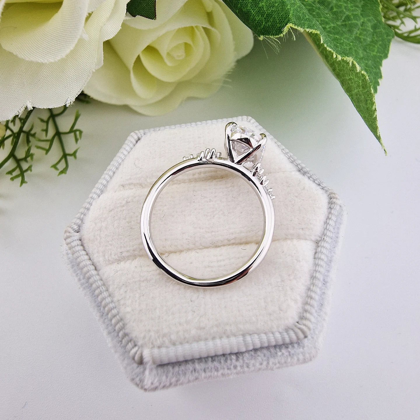 925 Sterling Silver 2ct Oval Cz Solitaire with Side Cz's Ladies Ring