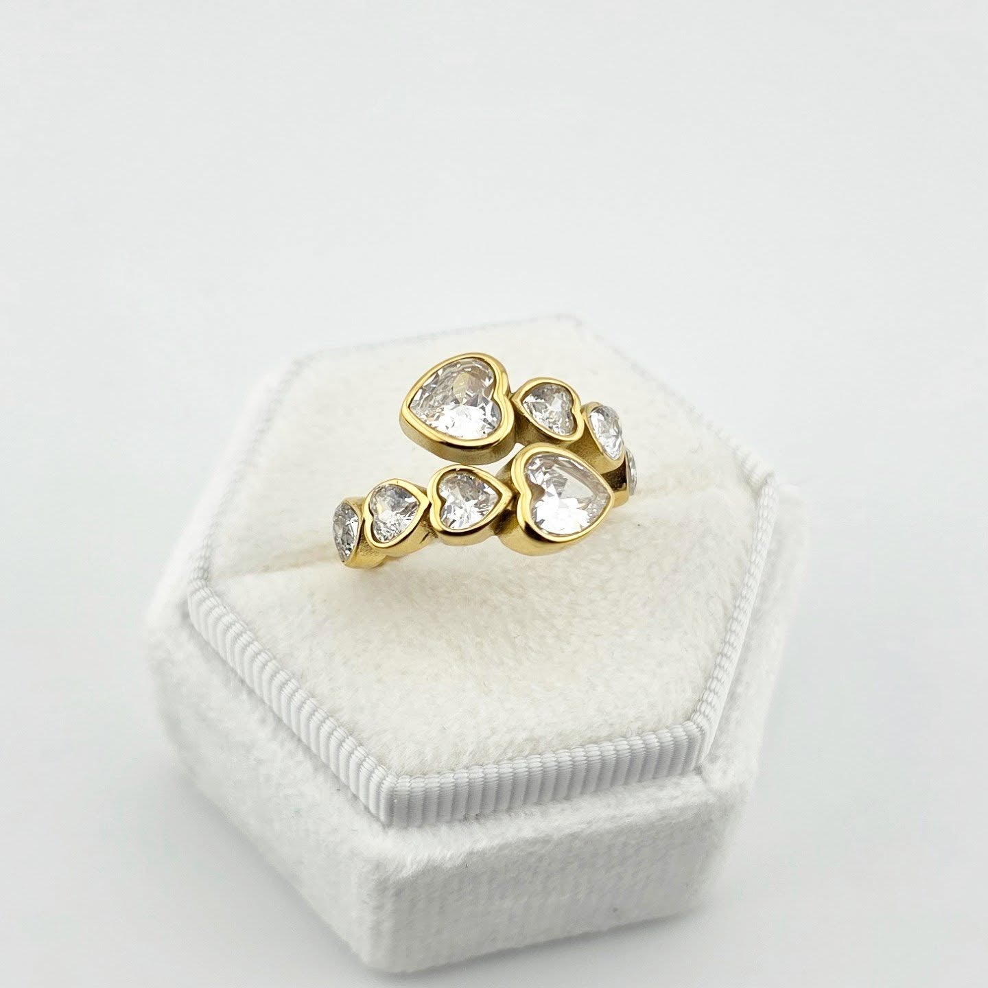 Heart Ring – Gold-Tone Tone Adjustable Crystal Cluster