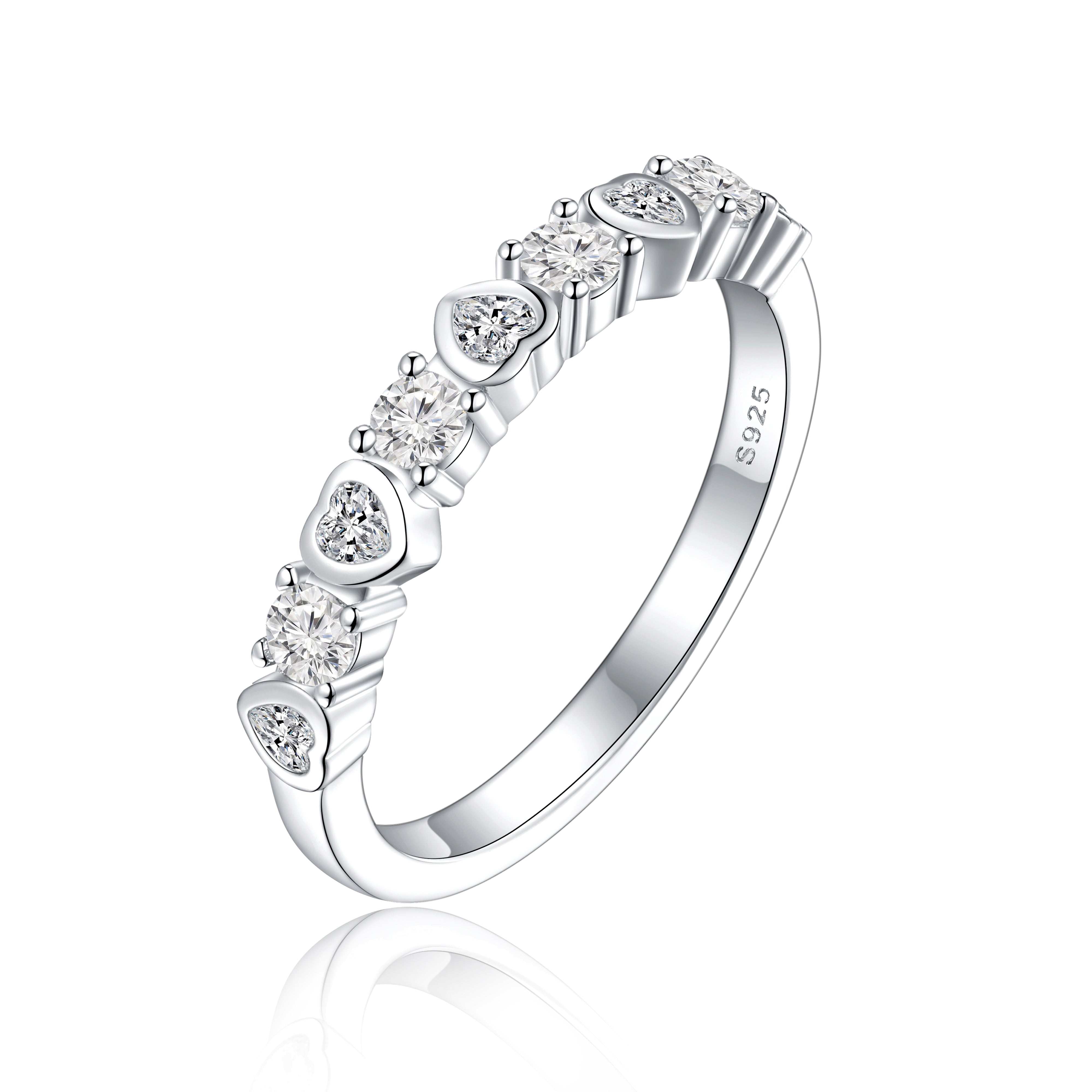 925 Sterling Silver CZ Heart Ladies Eternity Ring