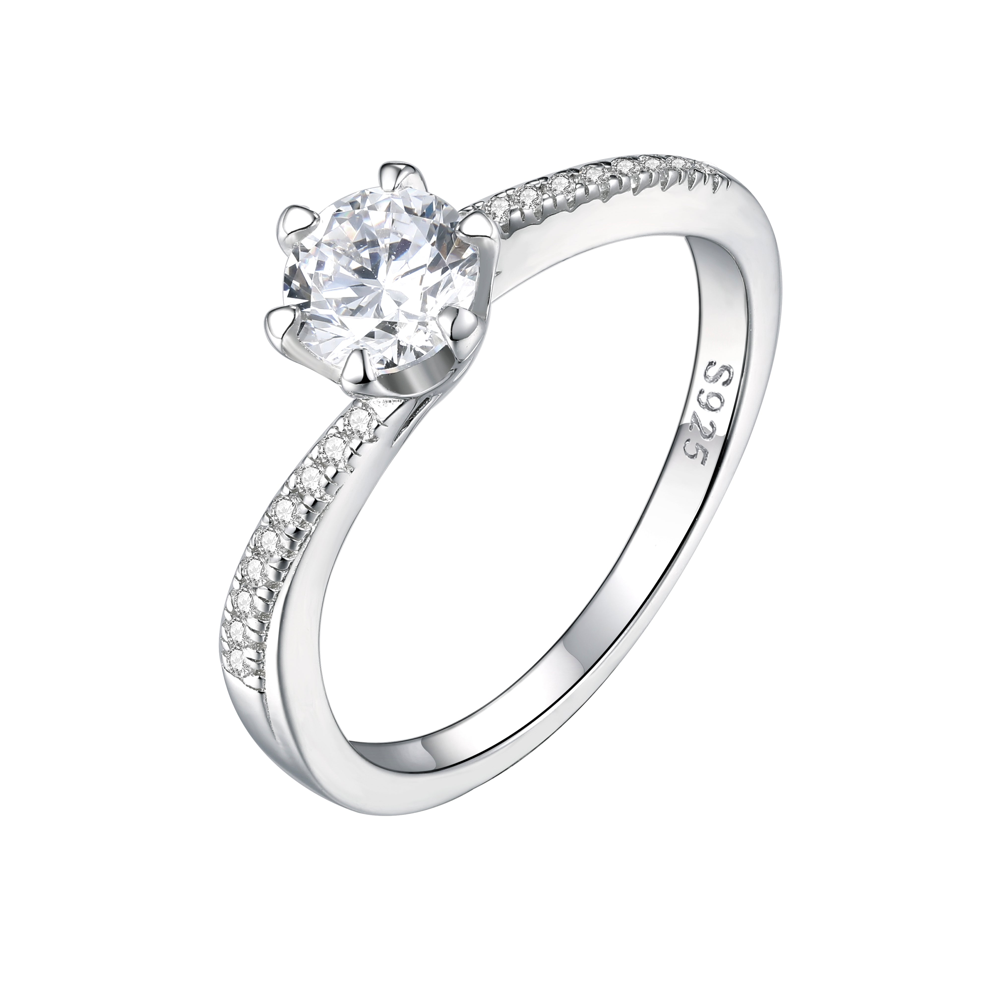 925 Sterling Silver Cz Twist Band Ladies Solitaire Ring