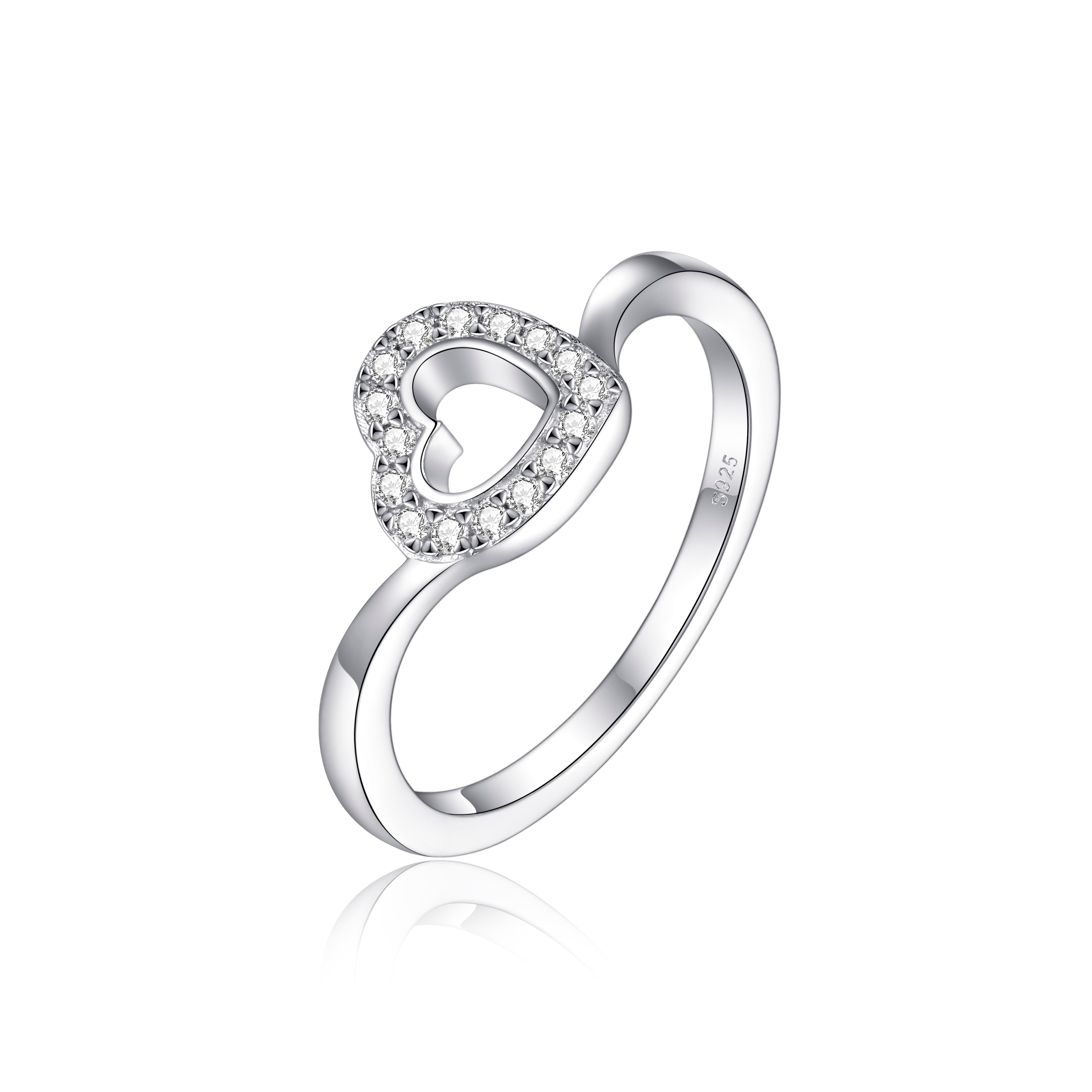 925 Sterling Silver Cz Heart Design with Twist Band Ladies Ring