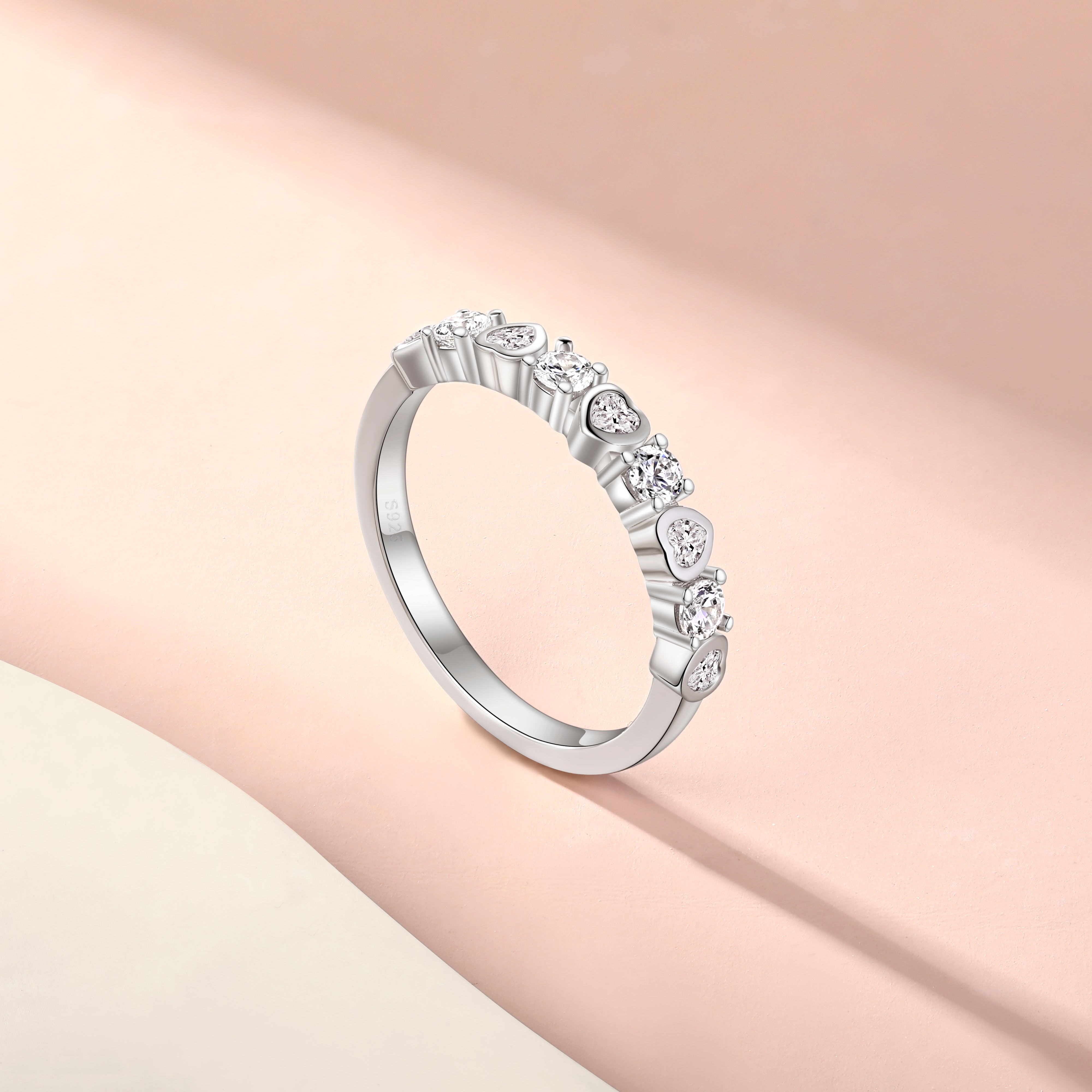 925 Sterling Silver CZ Heart Ladies Eternity Ring
