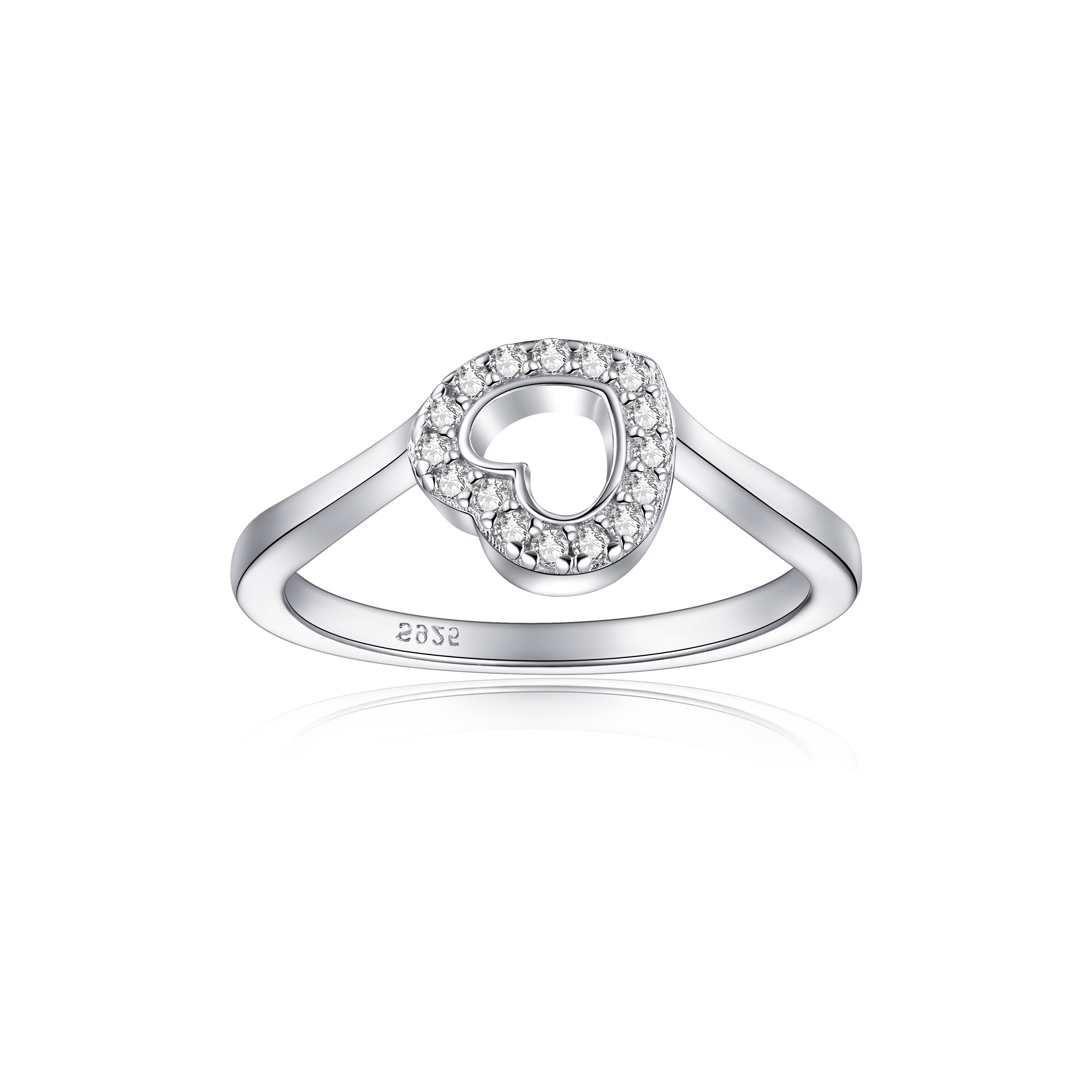 925 Sterling Silver Cz Heart Design with Twist Band Ladies Ring