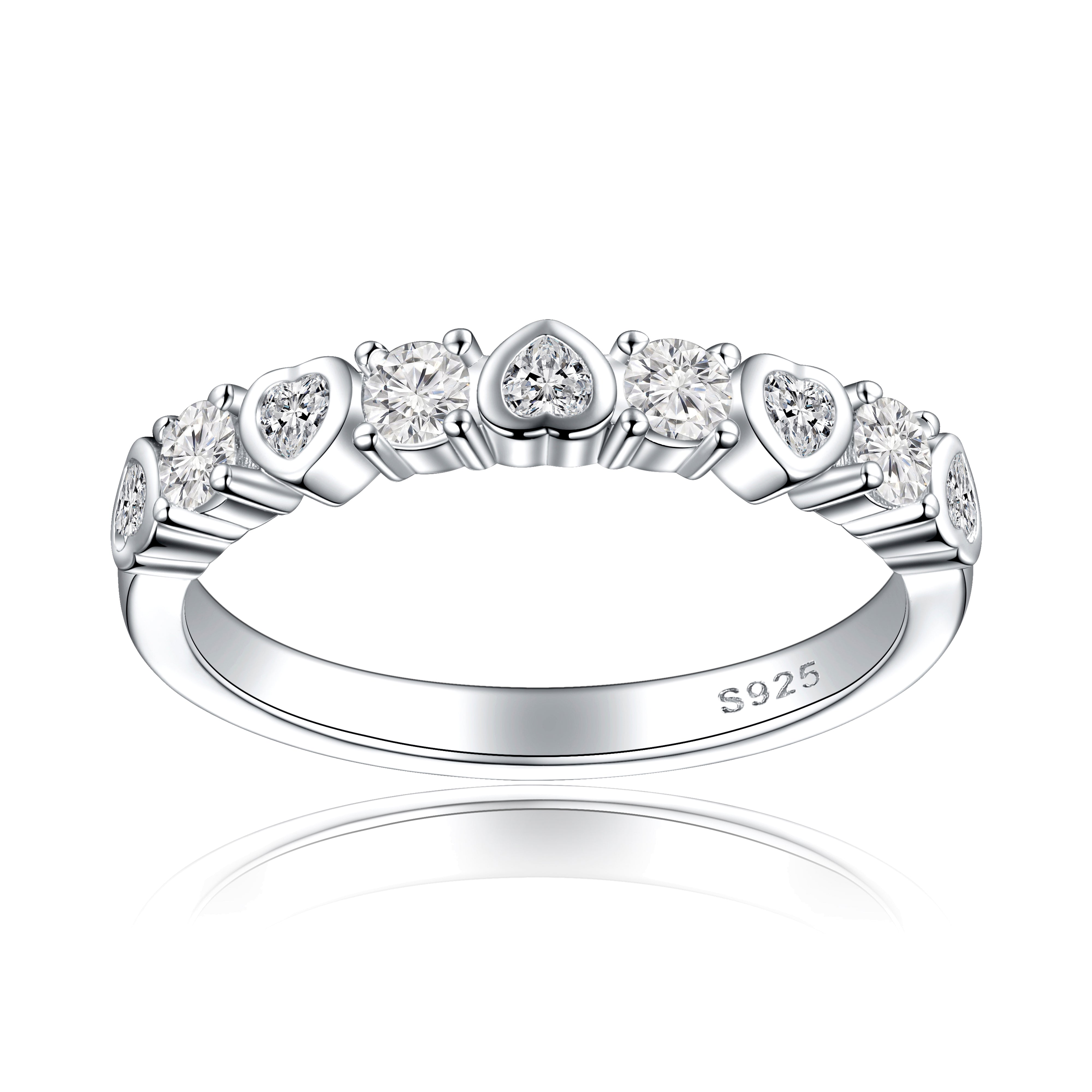 925 Sterling Silver CZ Heart Ladies Eternity Ring