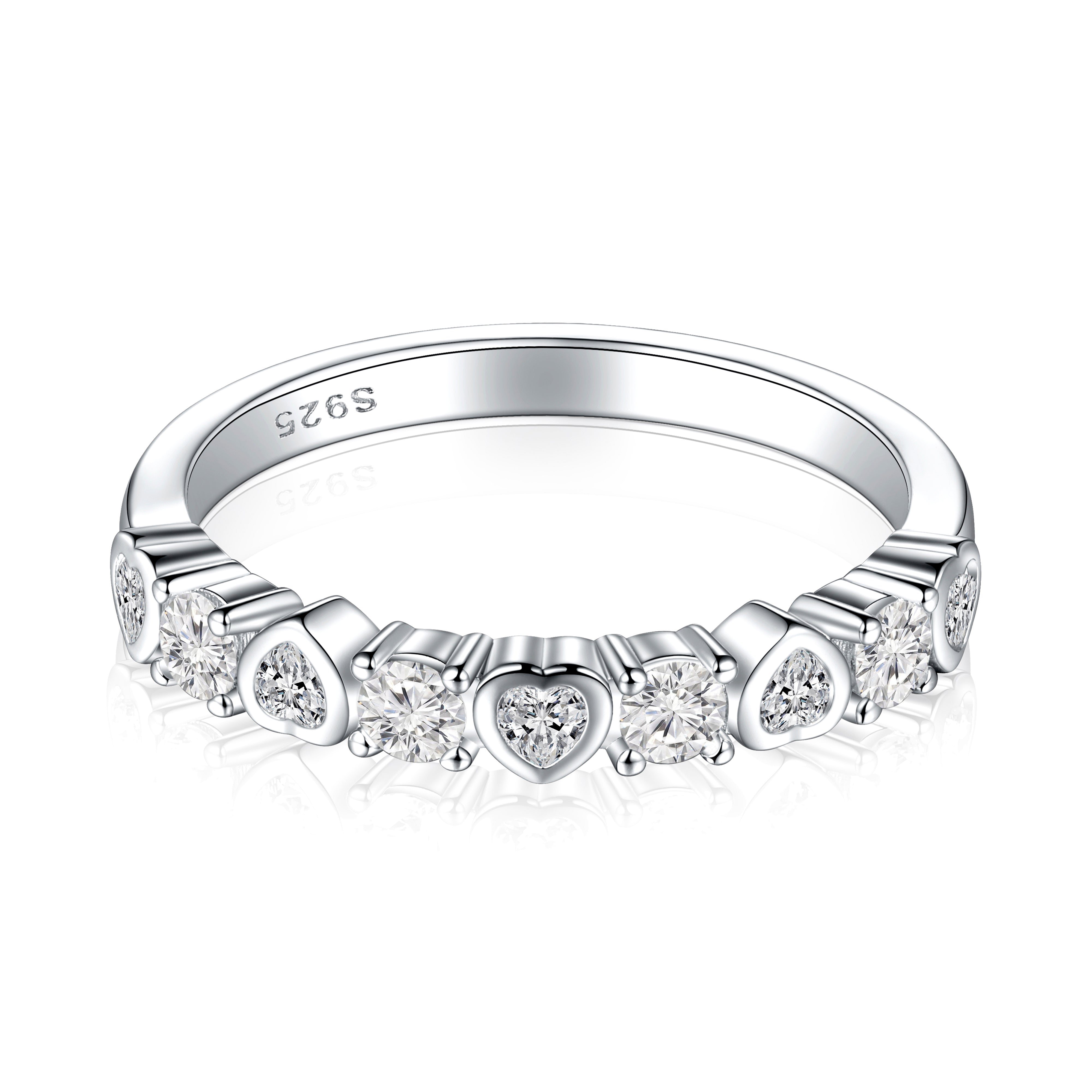 925 Sterling Silver CZ Heart Ladies Eternity Ring