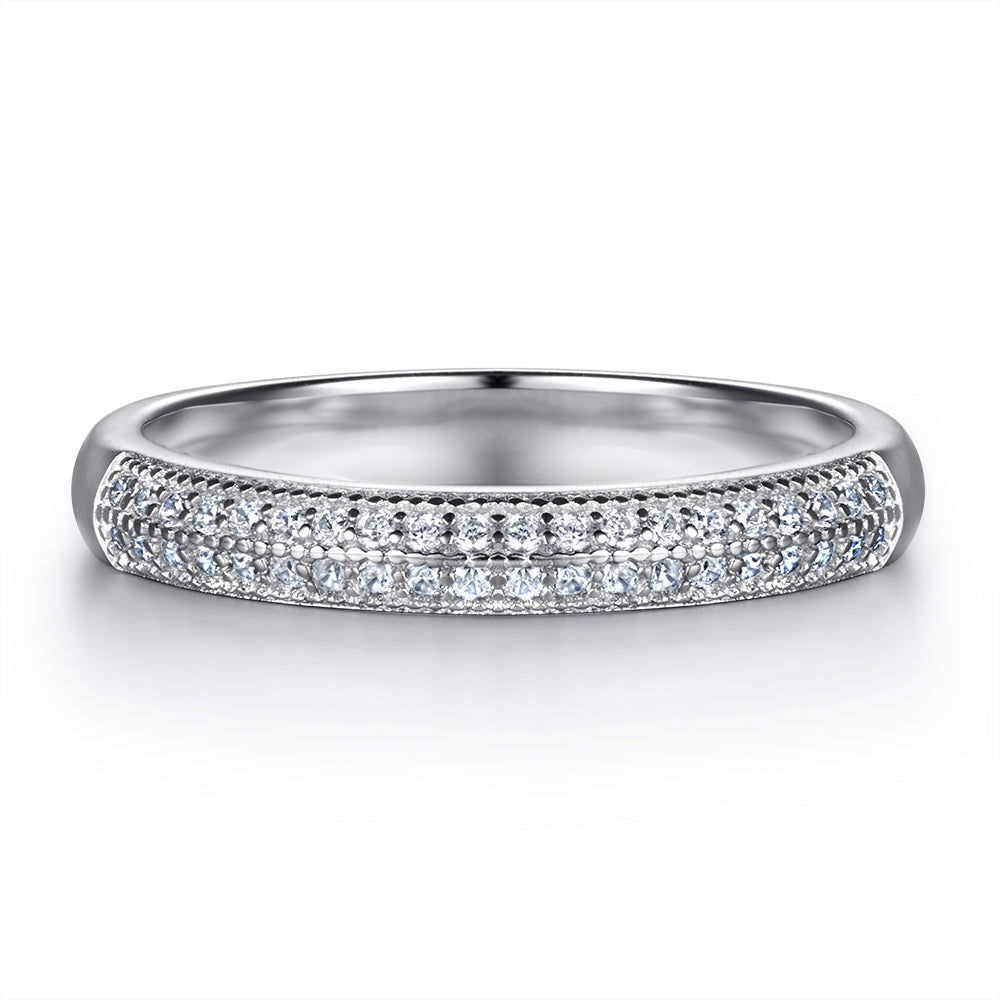 925 Sterling Silver Pave Set Cz Ladies Half Eternity Ring