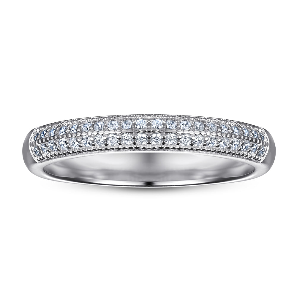 925 Sterling Silver Pave Set Cz Ladies Half Eternity Ring