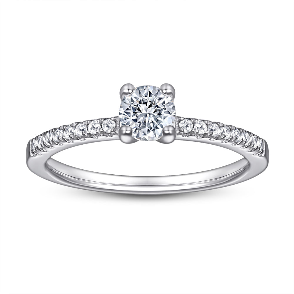 925 Sterling Silver Round Cz Solitaire with Cz Band Ladies Ring