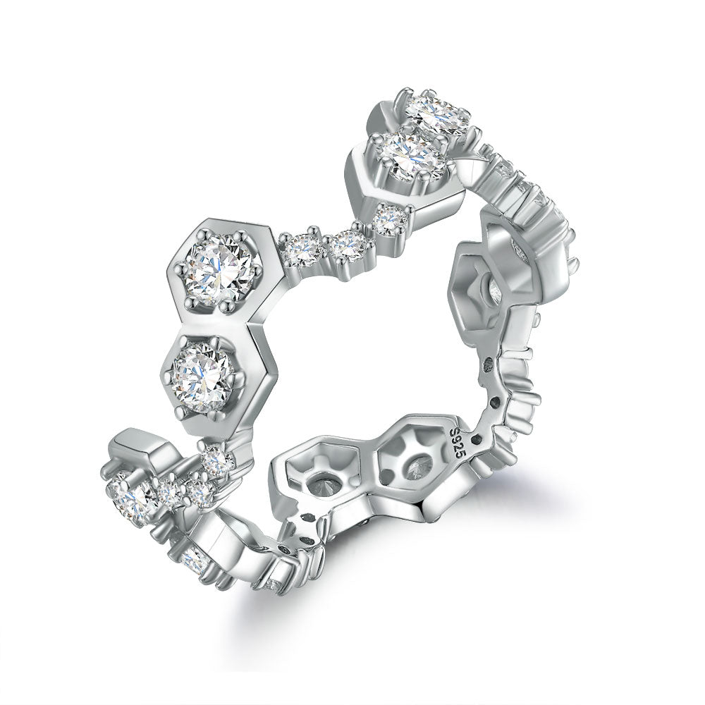 925 Sterling Silver Cz Honeycomb Design Ladies Eternity Ring