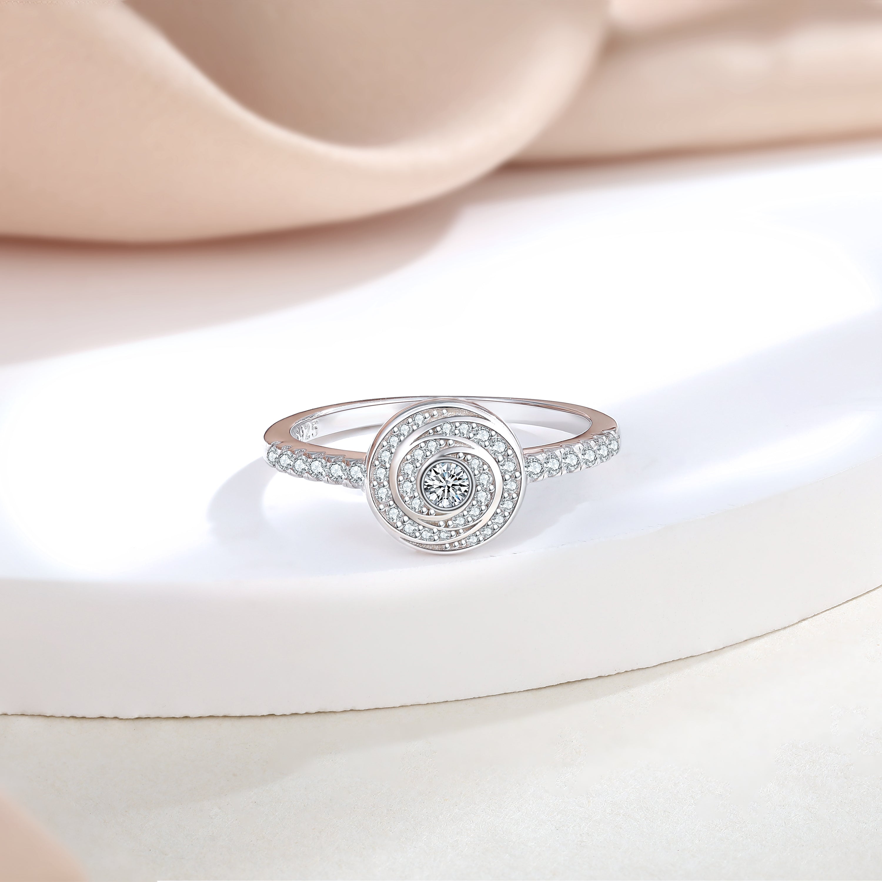 925 Sterling Silver Pave Set Cz Fancy Swirl Design Ladies Ring