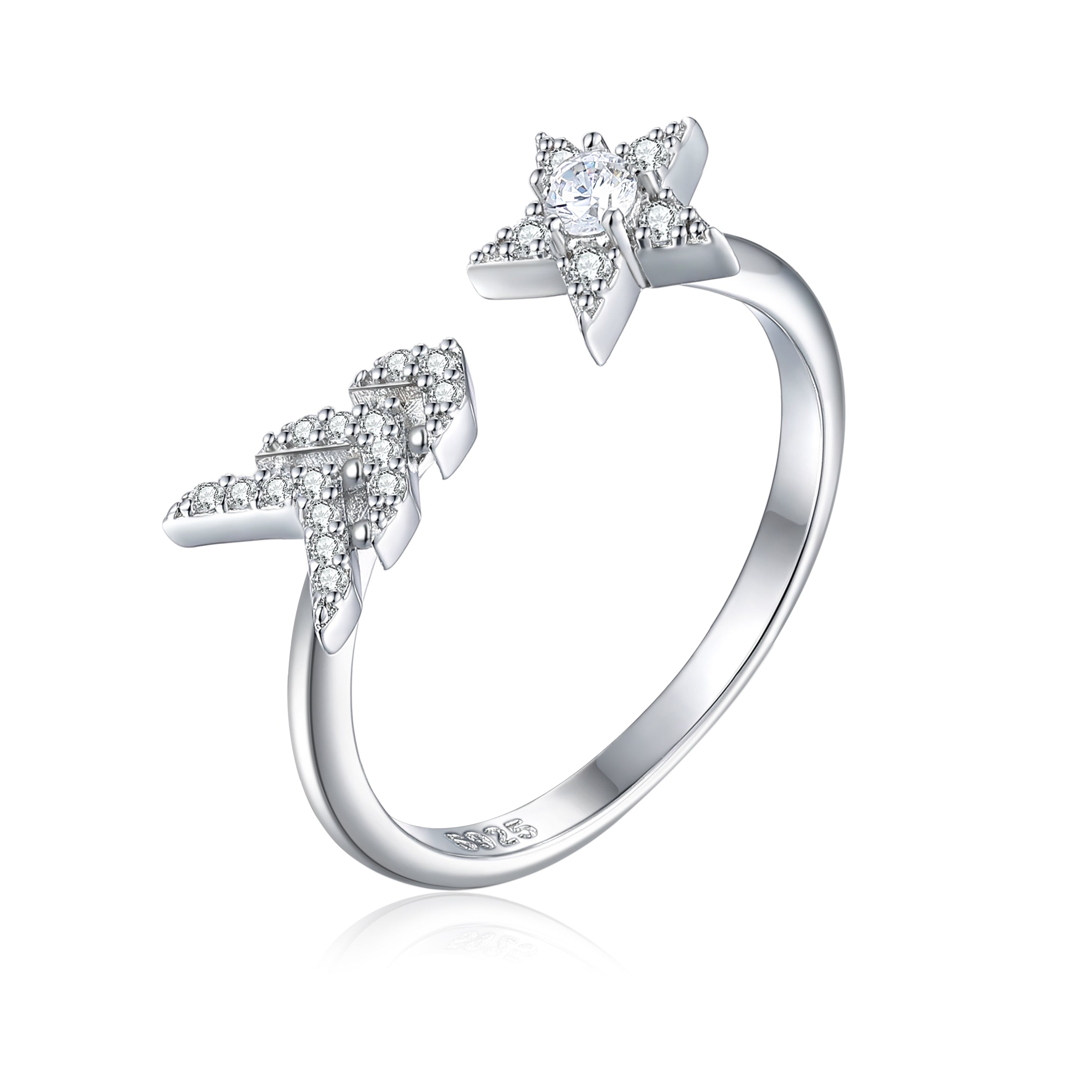 925 Sterling Silver Cz Shooting Star Open Ladies Ring