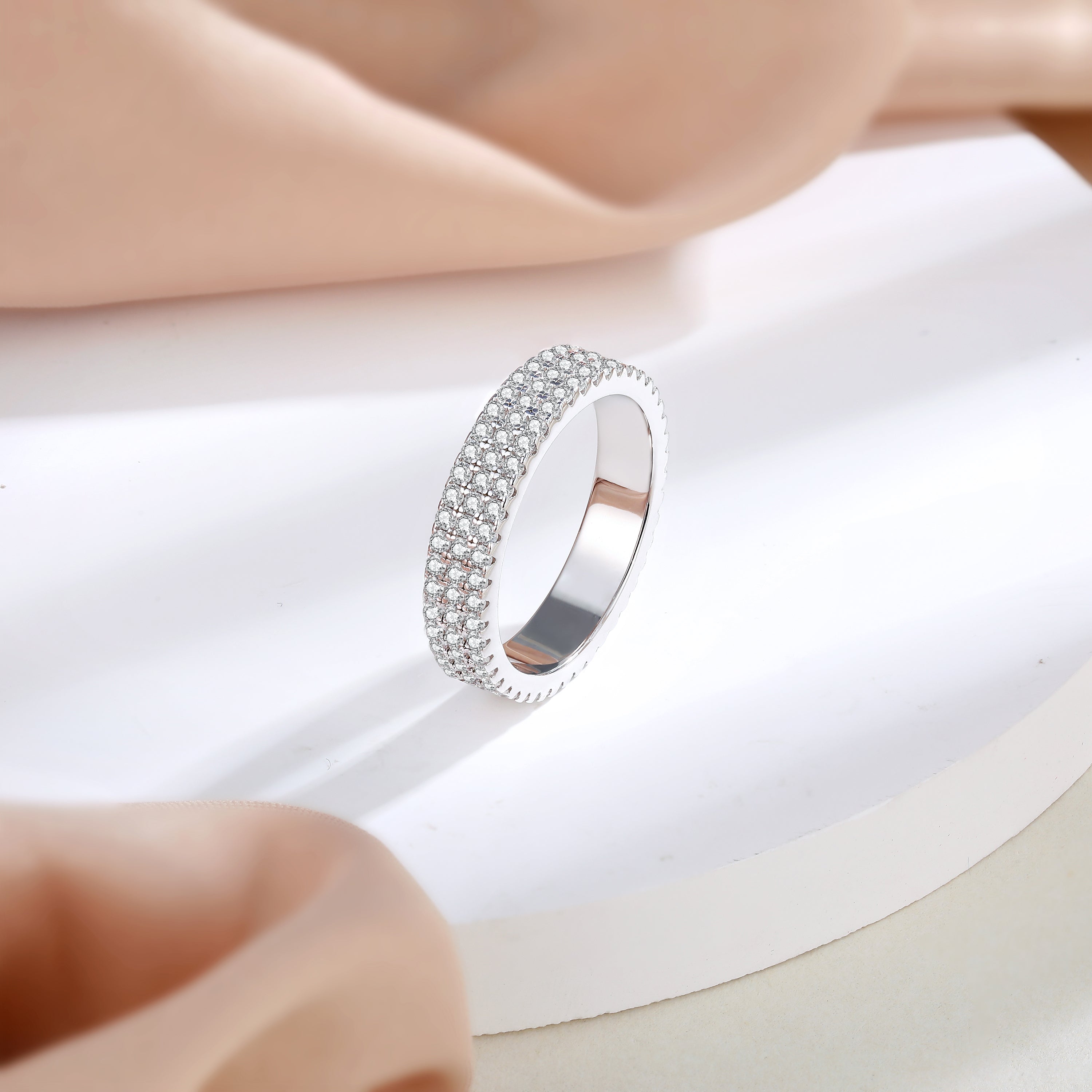 925 Sterling Silver Cz Triple Row Pave Set Ladies Full Eternity Ring