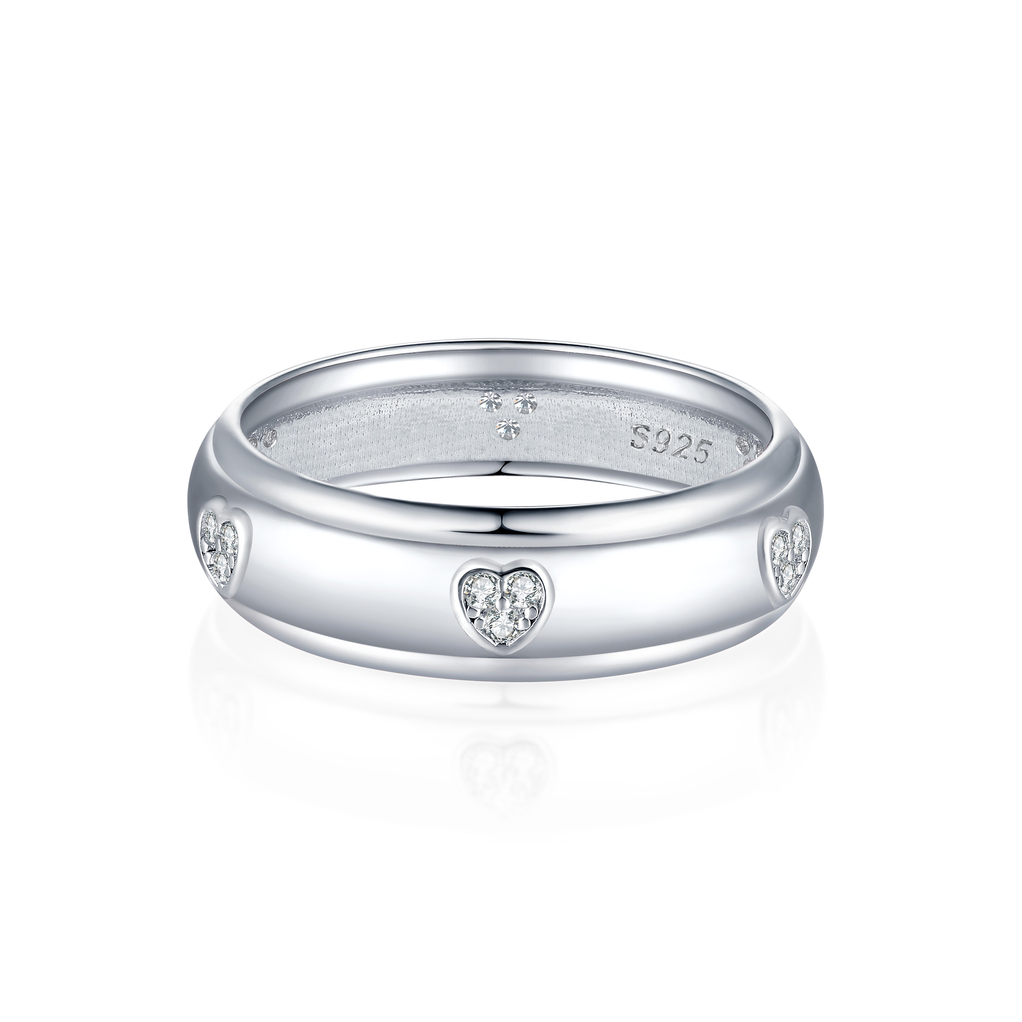 925 Sterling Silver Heart Cz Ladies Eternity Ring