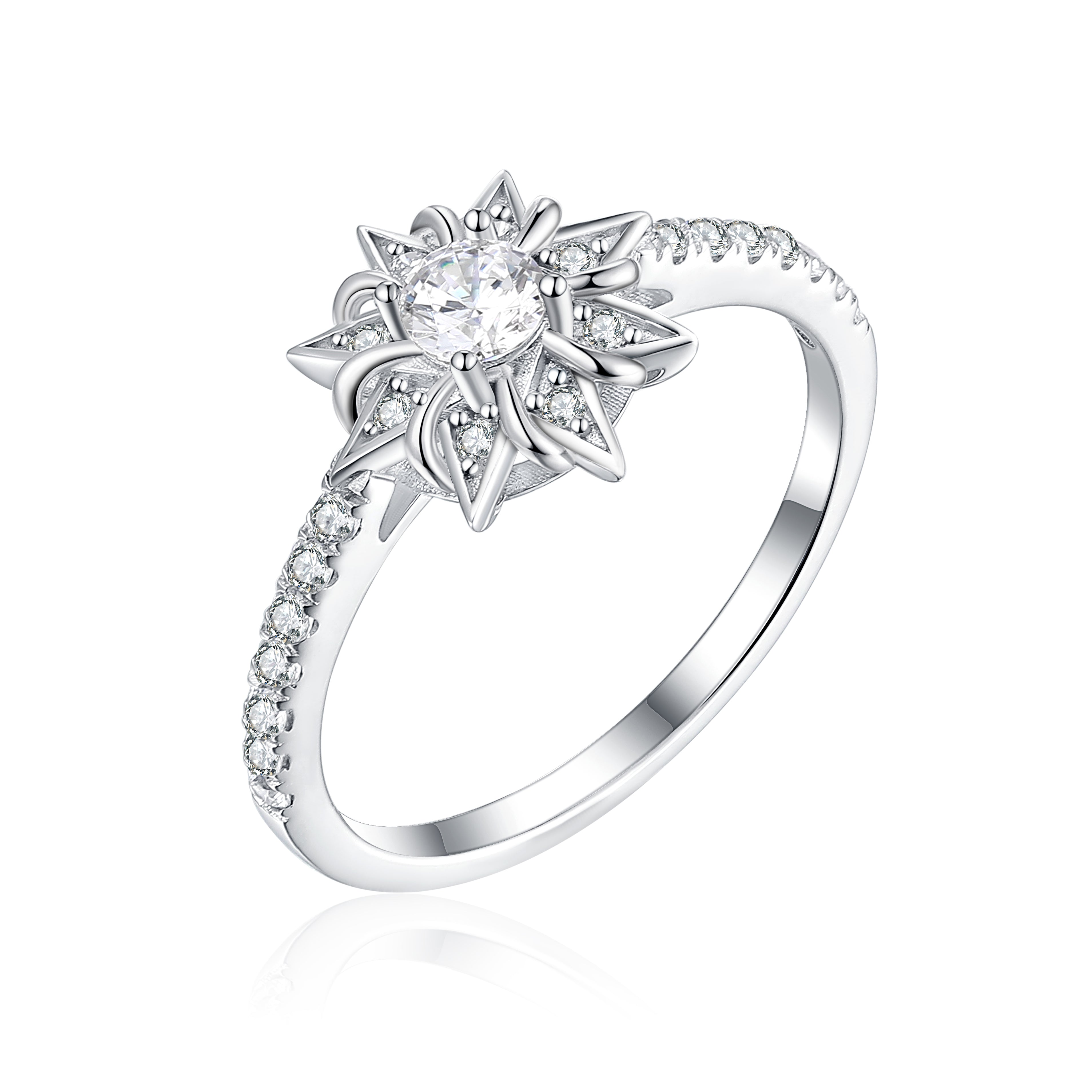 925 Sterling Silver Flower Cluster Cz Ladies Ring