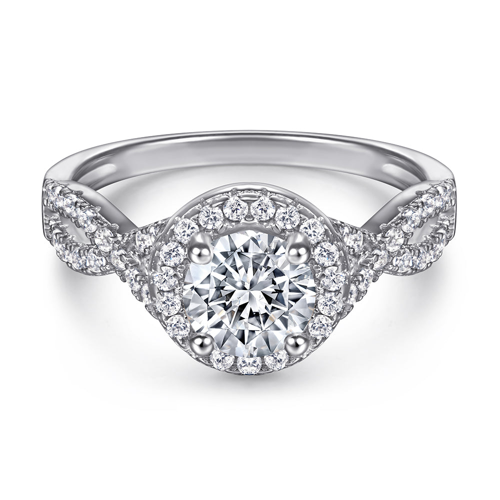 925 Sterling Silver Round 1ct Halo with Infinity Cz Band Ladies Ring