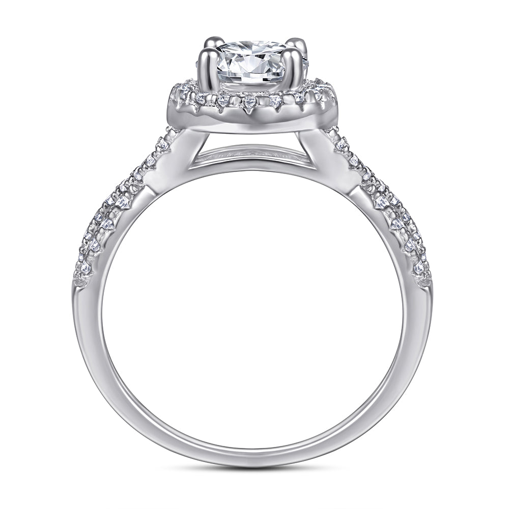 925 Sterling Silver Round 1ct Halo with Infinity Cz Band Ladies Ring