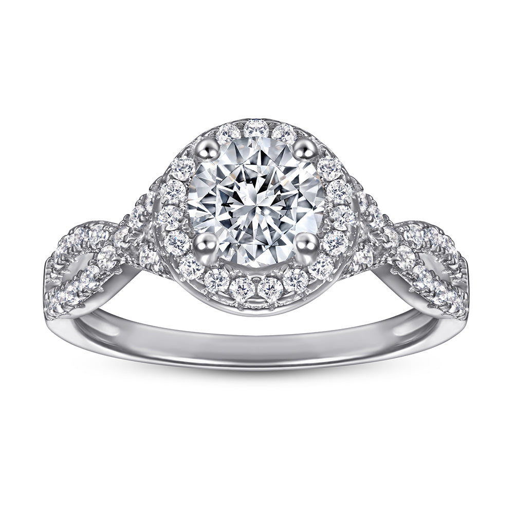 925 Sterling Silver Round 1ct Halo with Infinity Cz Band Ladies Ring