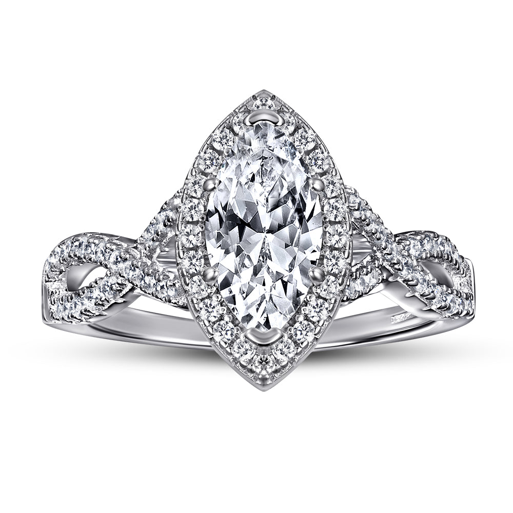 925 Sterling Silver Marquise Cz Halo with Infinity Band Ladies Ring