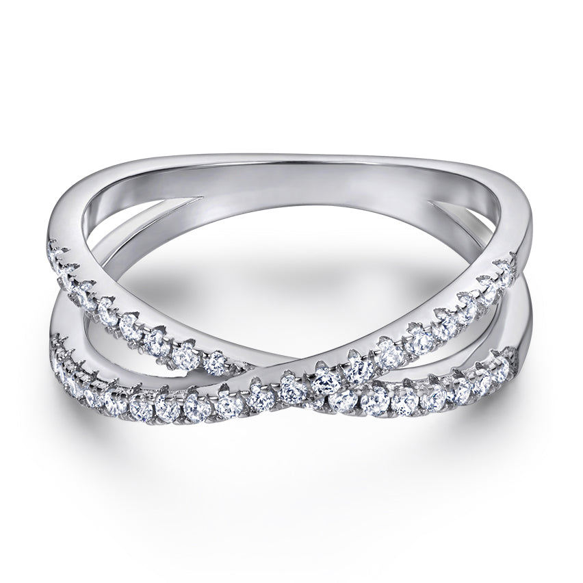 925 Sterling Silver Cz Crossover & Wishbone Ladies Ring Set