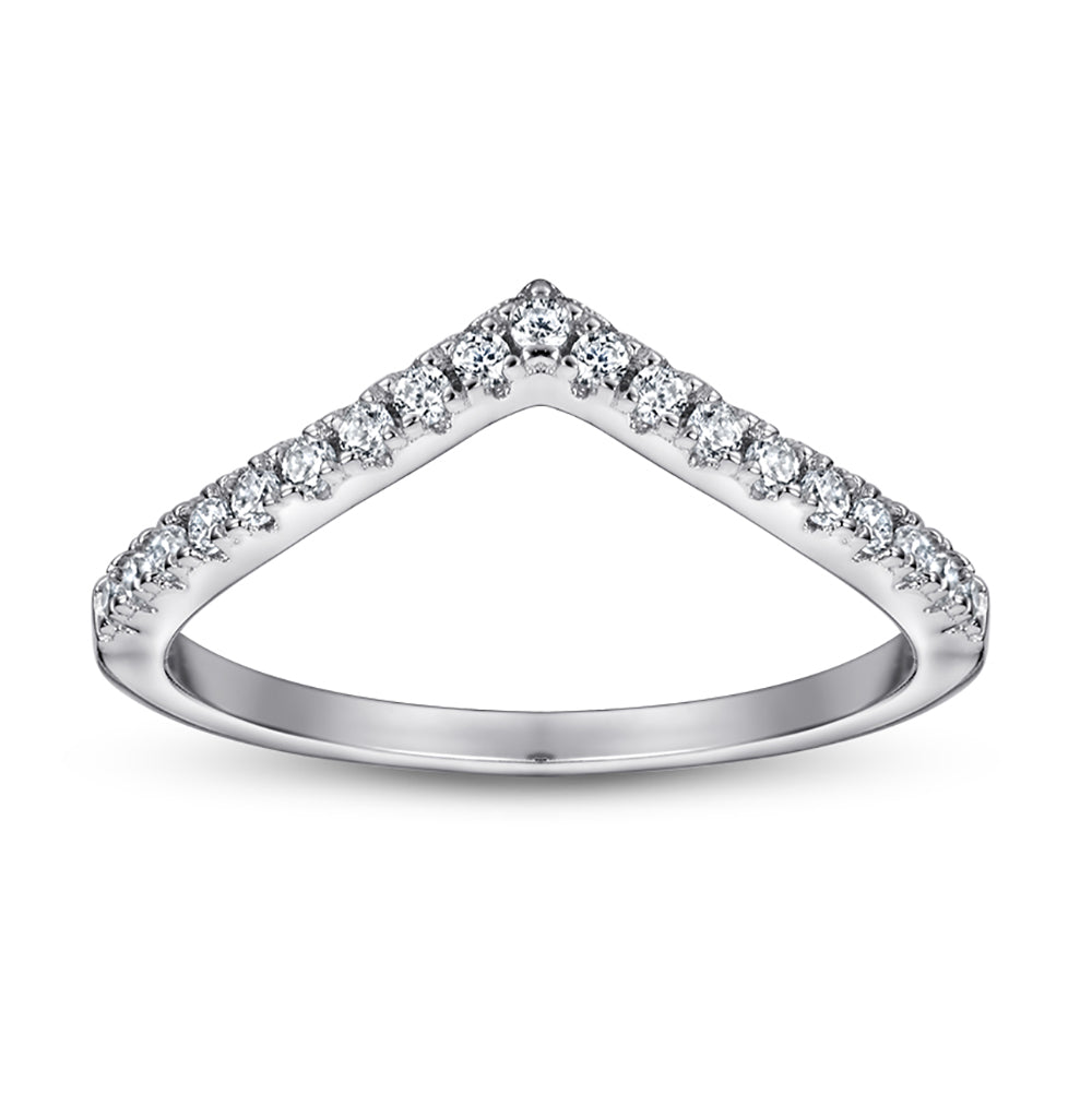 925 Sterling Silver Cz Wishbone Half Eternity Ladies Ring