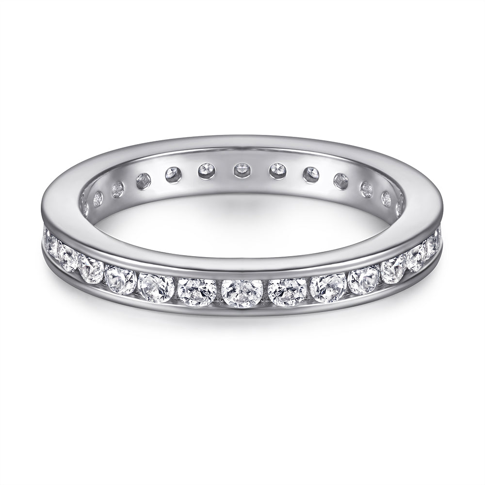 925 Sterling Silver Round Brilliant Cz Channel Set Full Eternity Ladies Ring