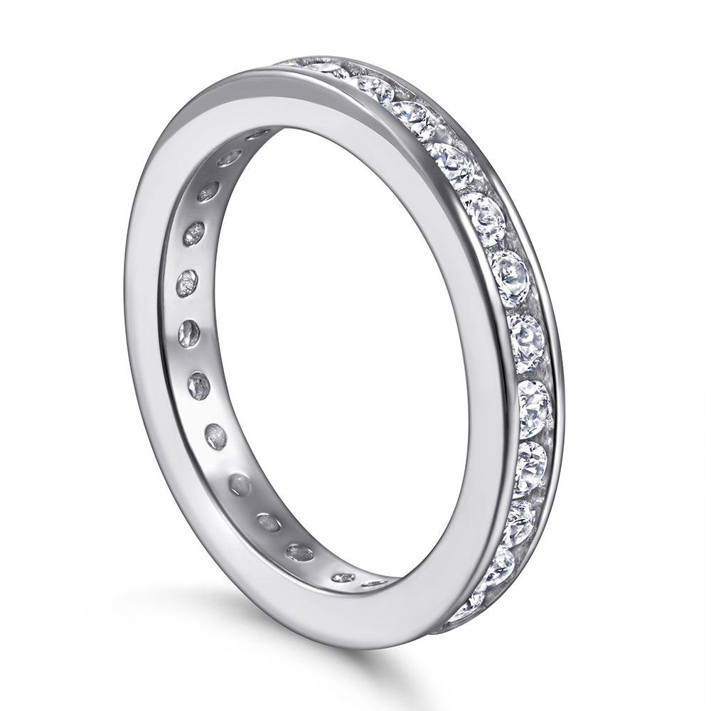 925 Sterling Silver Round Brilliant Cz Channel Set Full Eternity Ladies Ring