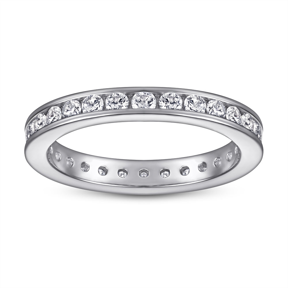 925 Sterling Silver Round Brilliant Cz Channel Set Full Eternity Ladies Ring