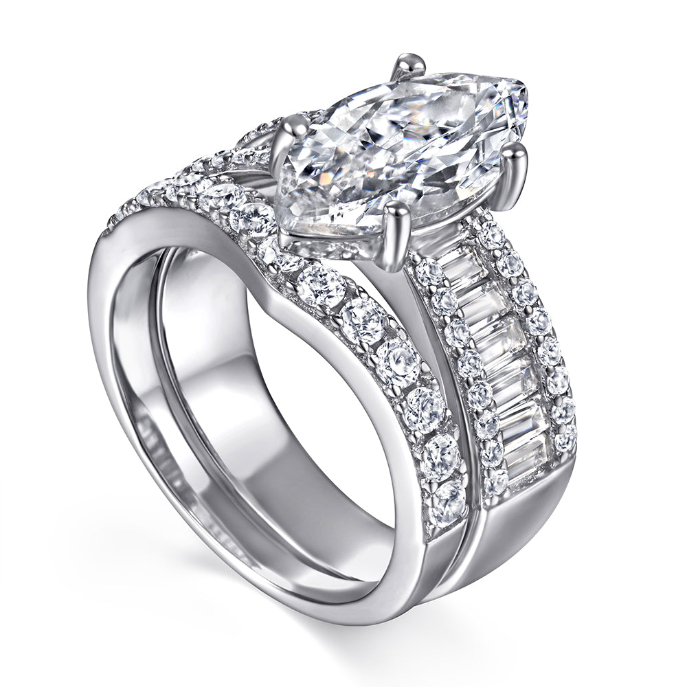 925 Sterling Silver 5ct Cz Marquise Ladies Ring Set