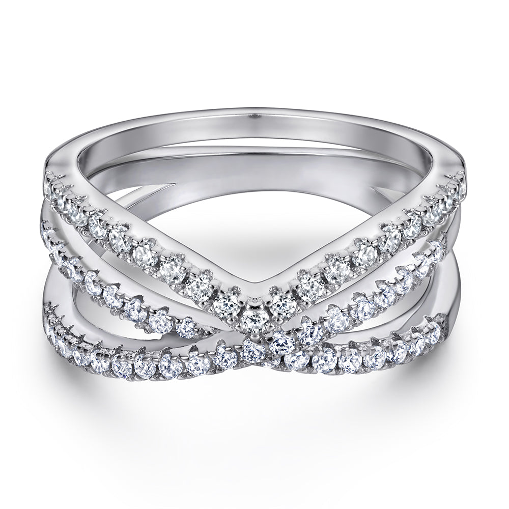 925 Sterling Silver Cz Crossover & Wishbone Ladies Ring Set