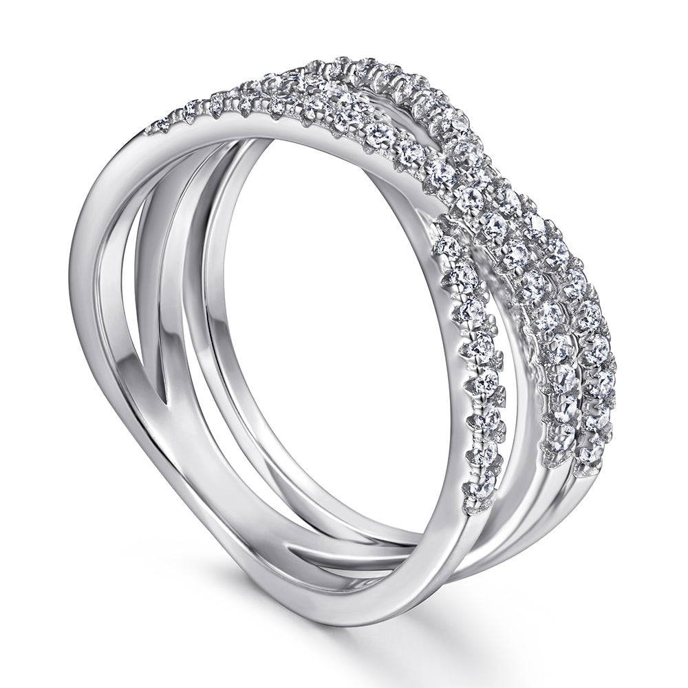 925 Sterling Silver Cz Crossover & Wishbone Ladies Ring Set