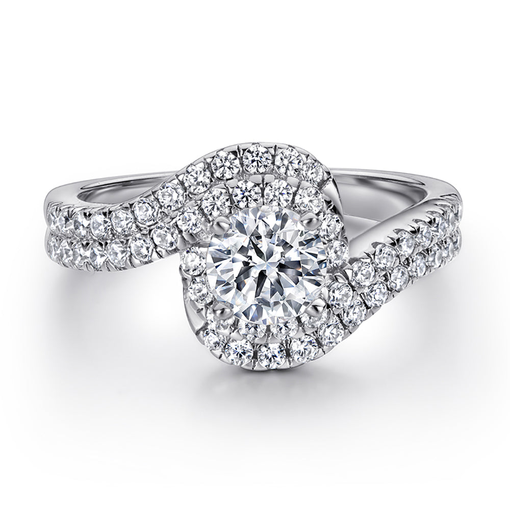 925 Sterling Silver Swirl Halo Design Cz Ladies Ring Set