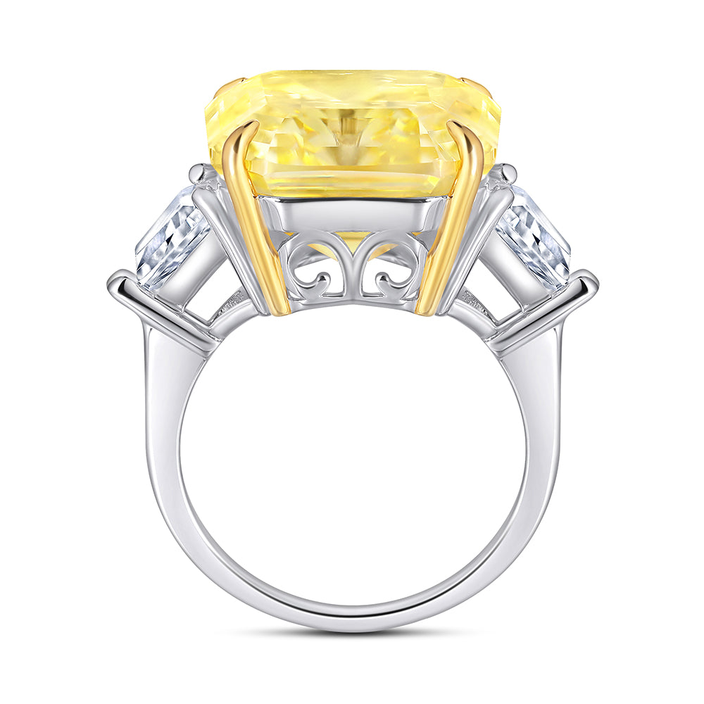 925 Sterling Silver Emerald Cut Yellow Sapphire Cz Ladies Cocktail Ring