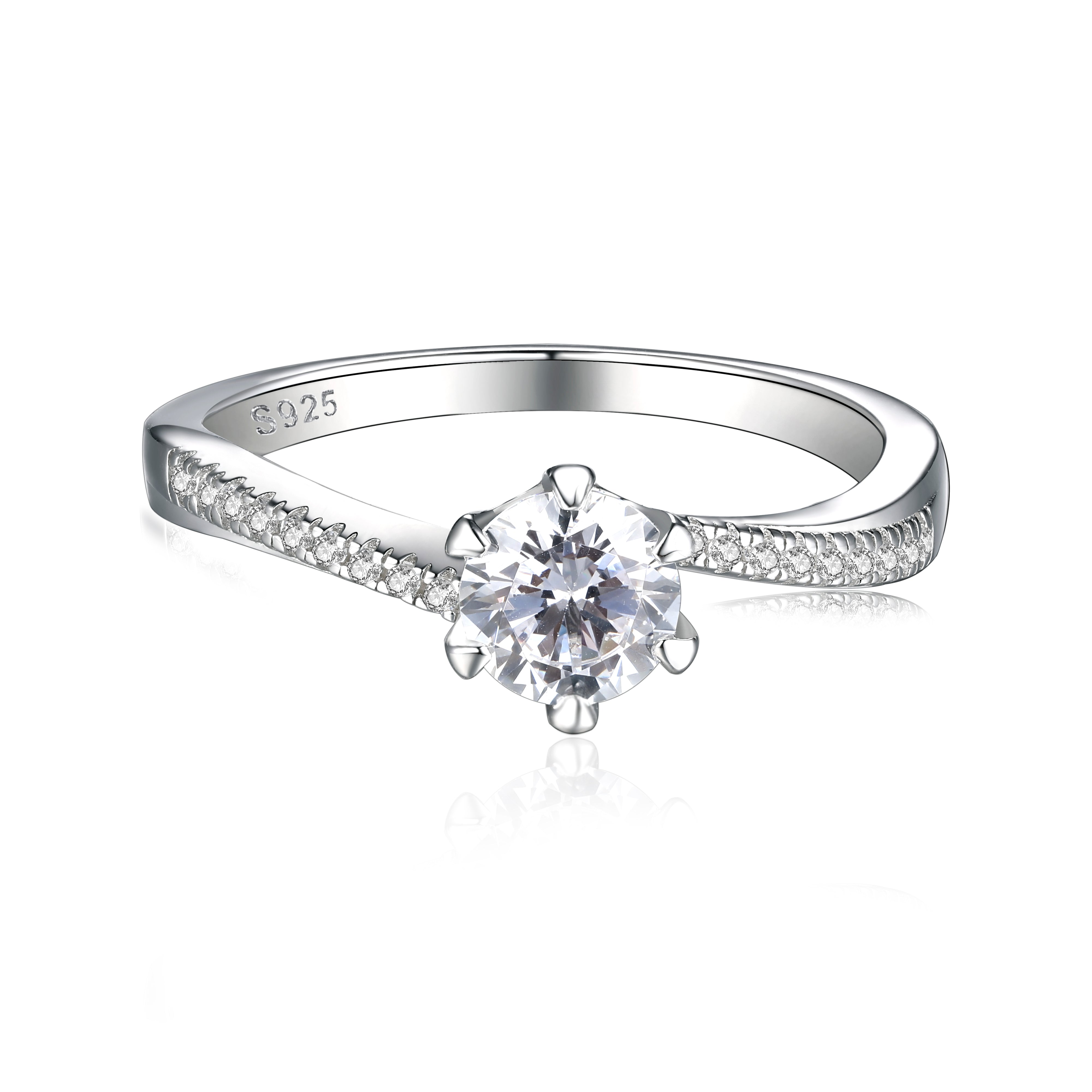 925 Sterling Silver Cz Twist Band Ladies Solitaire Ring